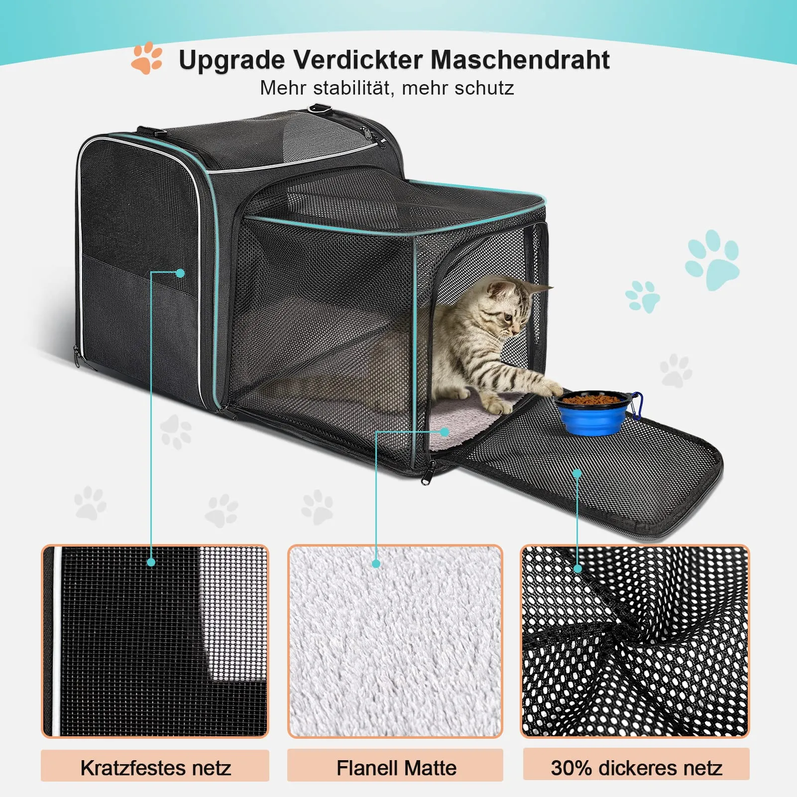 Morpilot Trasportino Espandibile per Gatti e Cani fino a 7 kg, 45x33x36cm, Grigio - immagine 4