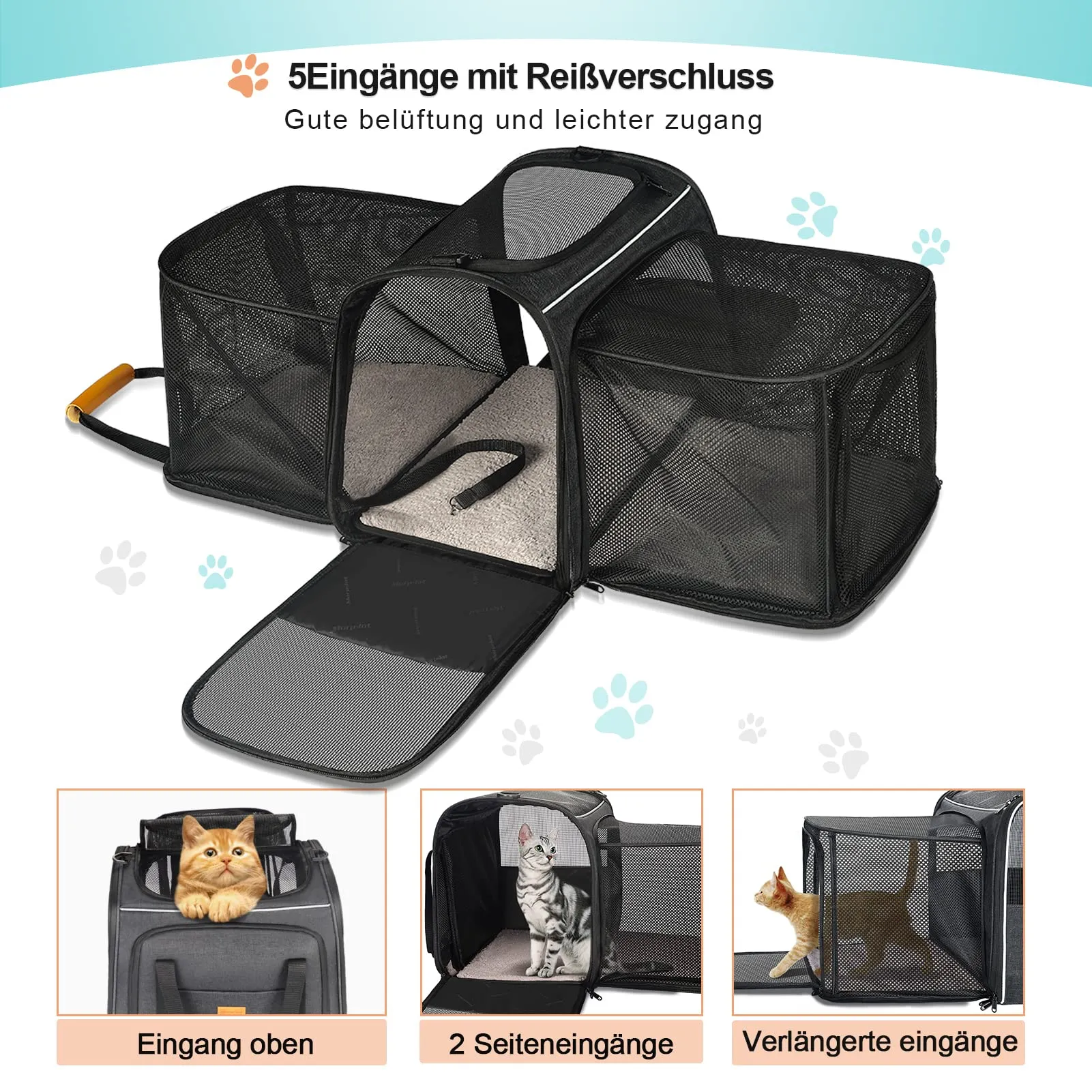 Morpilot Trasportino Espandibile per Gatti e Cani fino a 7 kg, 45x33x36cm, Grigio - immagine 5
