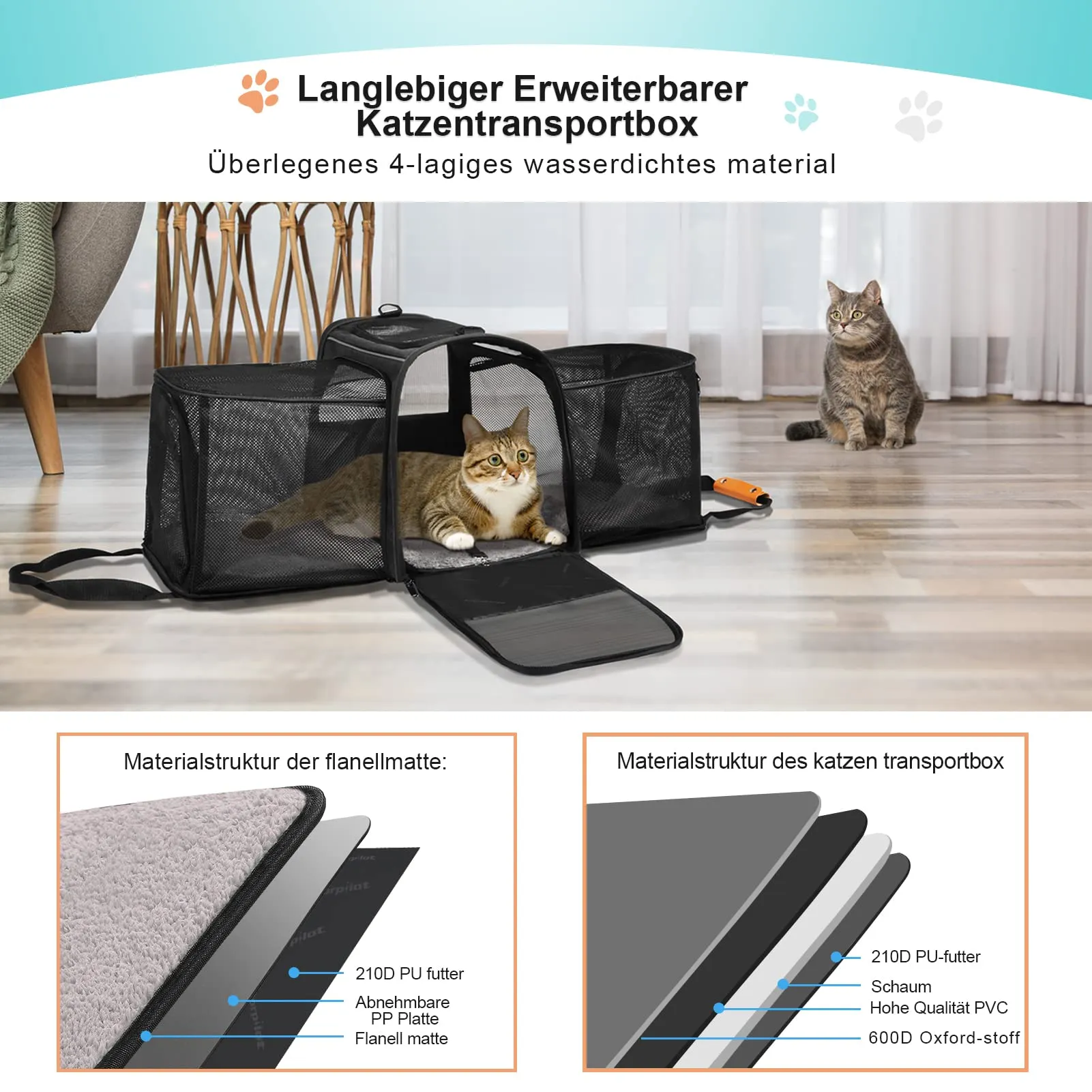 Morpilot Trasportino Espandibile per Gatti e Cani fino a 7 kg, 45x33x36cm, Grigio - immagine 6