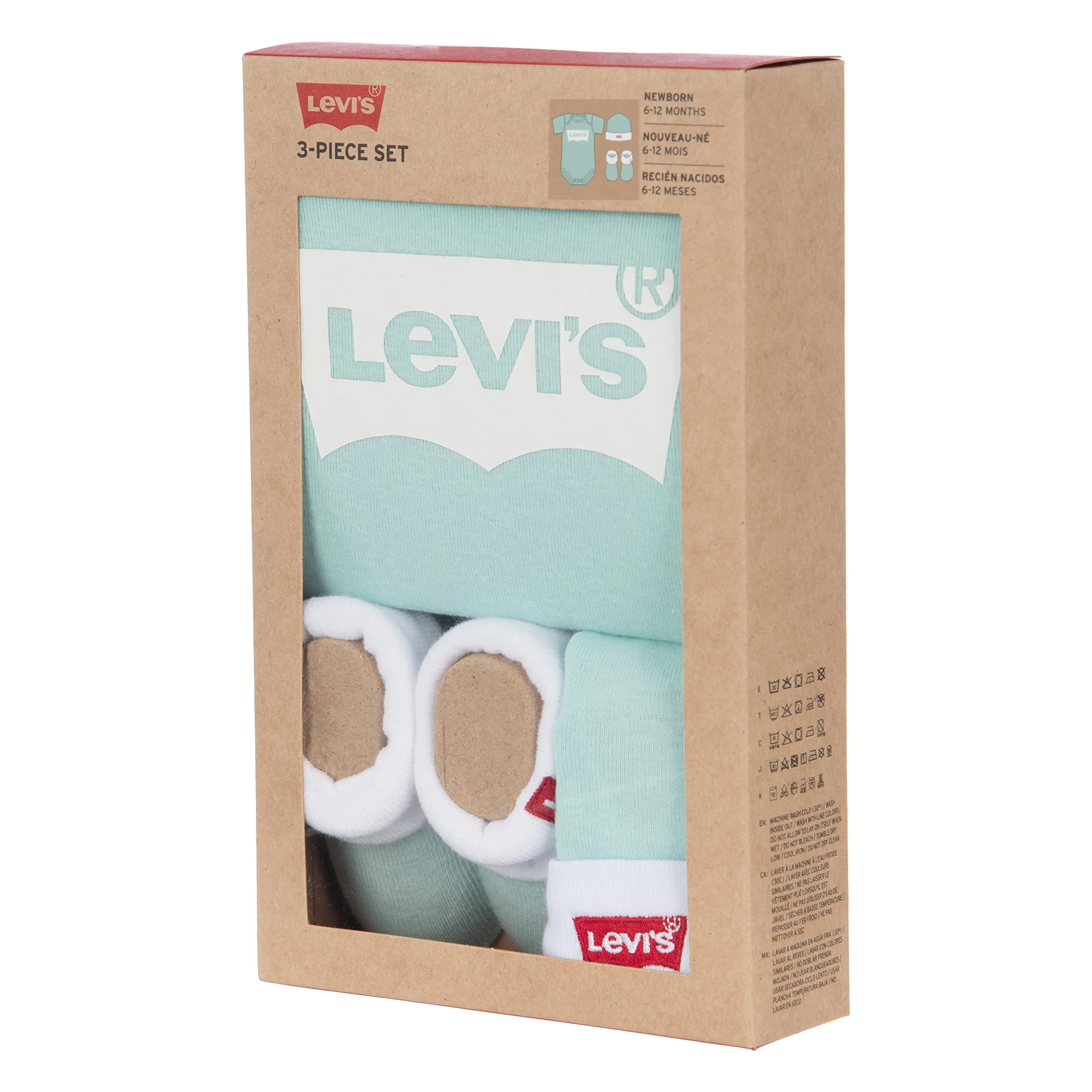 Levi's Classic Batwing Infant Hat Bodysuit Bootie Set 3Pc, Pastel Turquoise, 24 Months - immagine 2