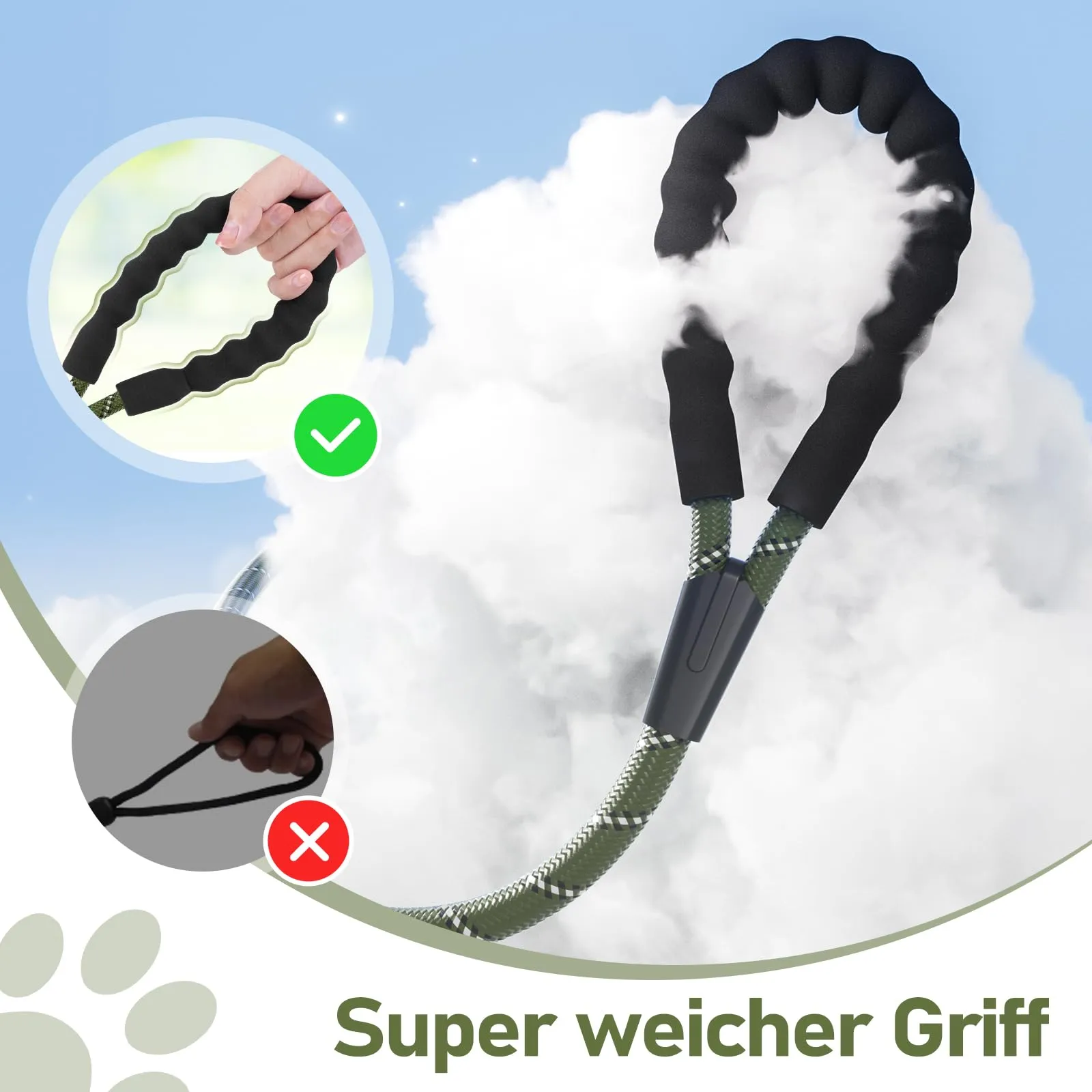 X XBEN Guinzaglio Addestramento per Cani, 10M x 8mm, Corda di Nylon con Gancio di Sicurezza e Maniglia Imbottita - immagine 3