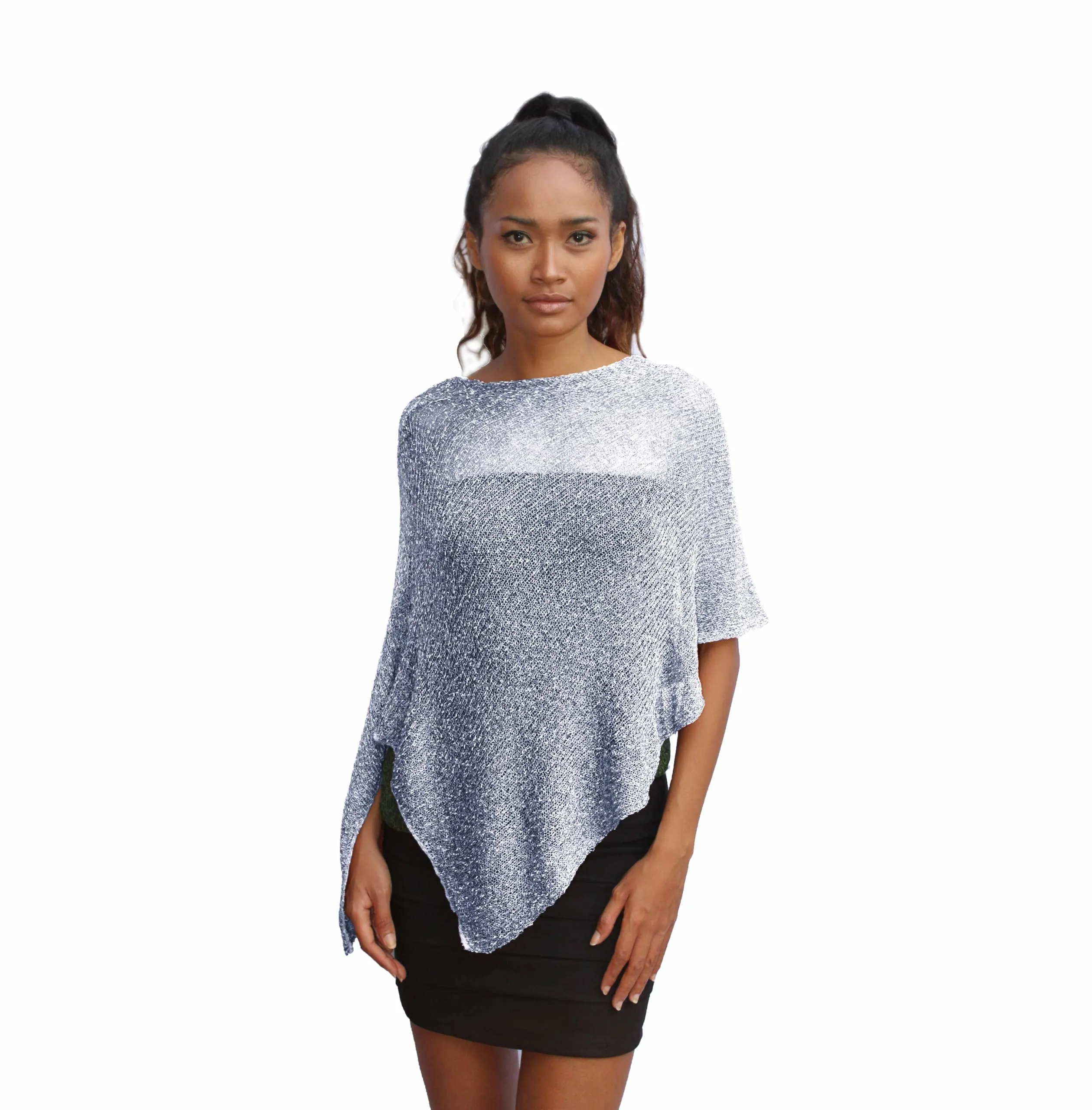 creazioni unique Poncho Coprispalle da Donna in Rete di Viscosa (Grigio Argento) - immagine 1