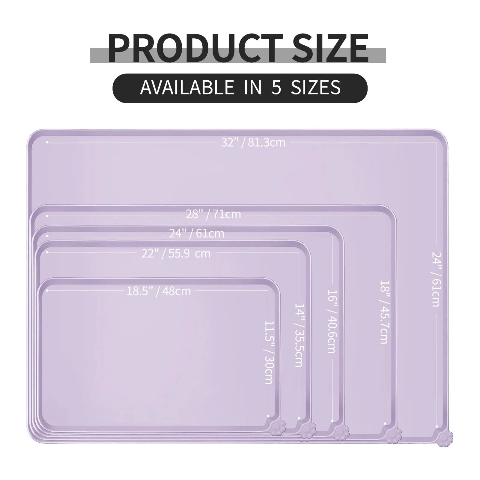 Reopet Tappetino in Silicone per Cibo e Acqua per Animali Domestici, Impermeabile con Bordi Rialzati, 60 x 40 cm, Rosa Viola - immagine 2