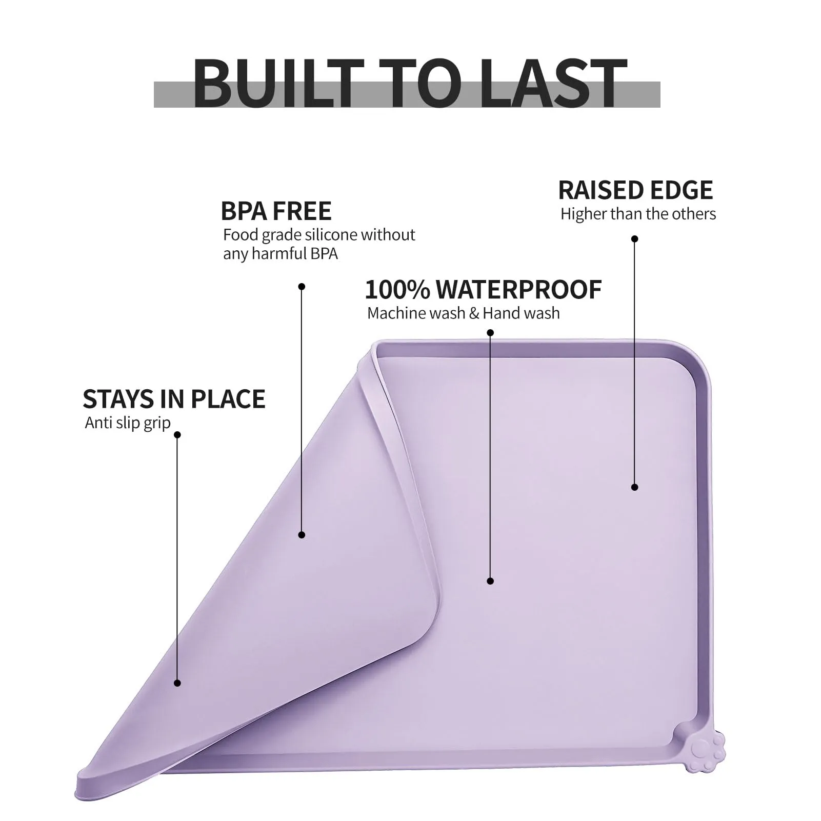 Reopet Tappetino in Silicone per Cibo e Acqua per Animali Domestici, Impermeabile con Bordi Rialzati, 60 x 40 cm, Rosa Viola - immagine 5
