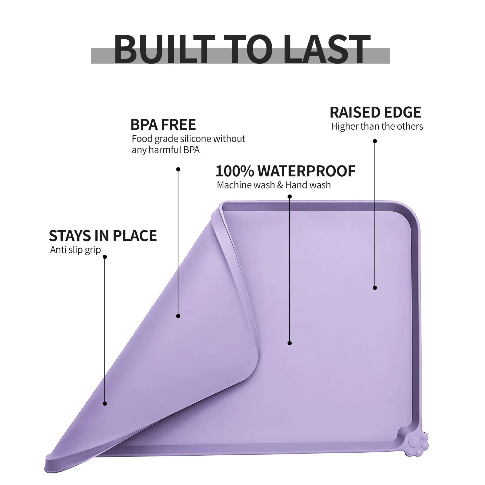 Reopet Tappetino in Silicone per Cibo e Acqua per Animali Domestici, Impermeabile e Antispill, 60 x 40 cm, Viola lilla - immagine 5