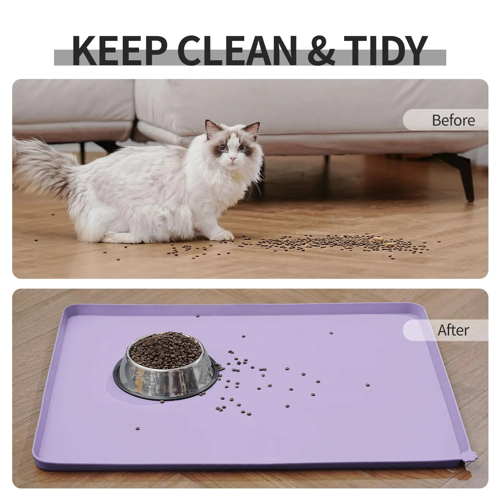 Reopet Tappetino in Silicone per Cibo e Acqua per Animali Domestici, Impermeabile e Antispill, 60 x 40 cm, Viola lilla - immagine 6