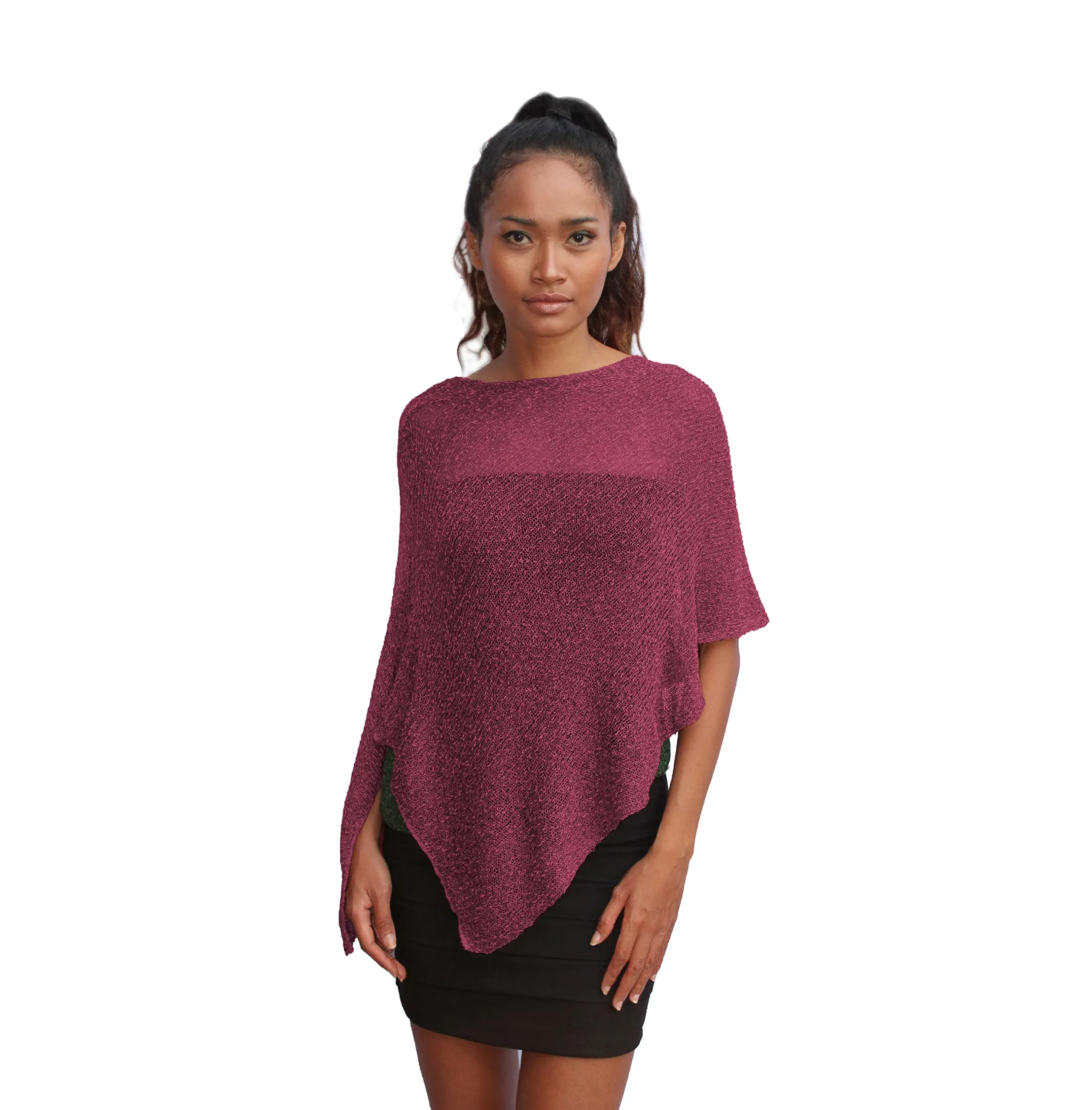 creazioni unique Poncho Coprispalle Donna in Rete di Viscosa Termica, Prugna - immagine 1