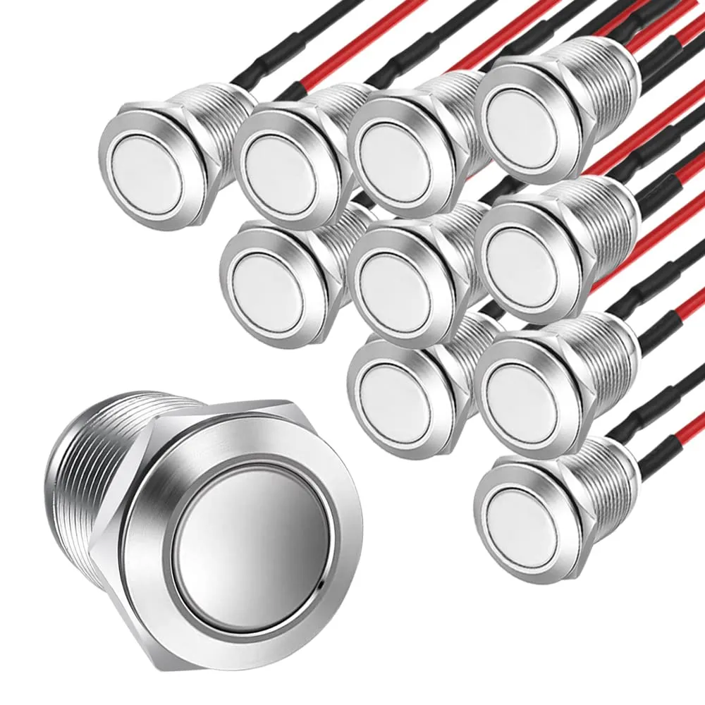 Gebildet 10pcs Pre-wired Momentary Waterproof Push Button Stainless Steel 12mm 2A 12V/24V/125V/250V Flat Head - immagine 1