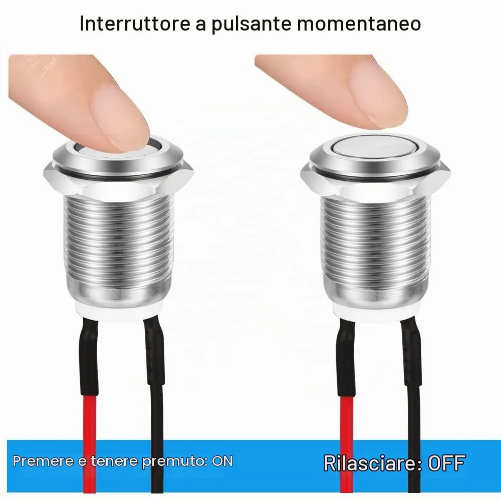 Gebildet 10pcs Pre-wired Momentary Waterproof Push Button Stainless Steel 12mm 2A 12V/24V/125V/250V Flat Head - immagine 4