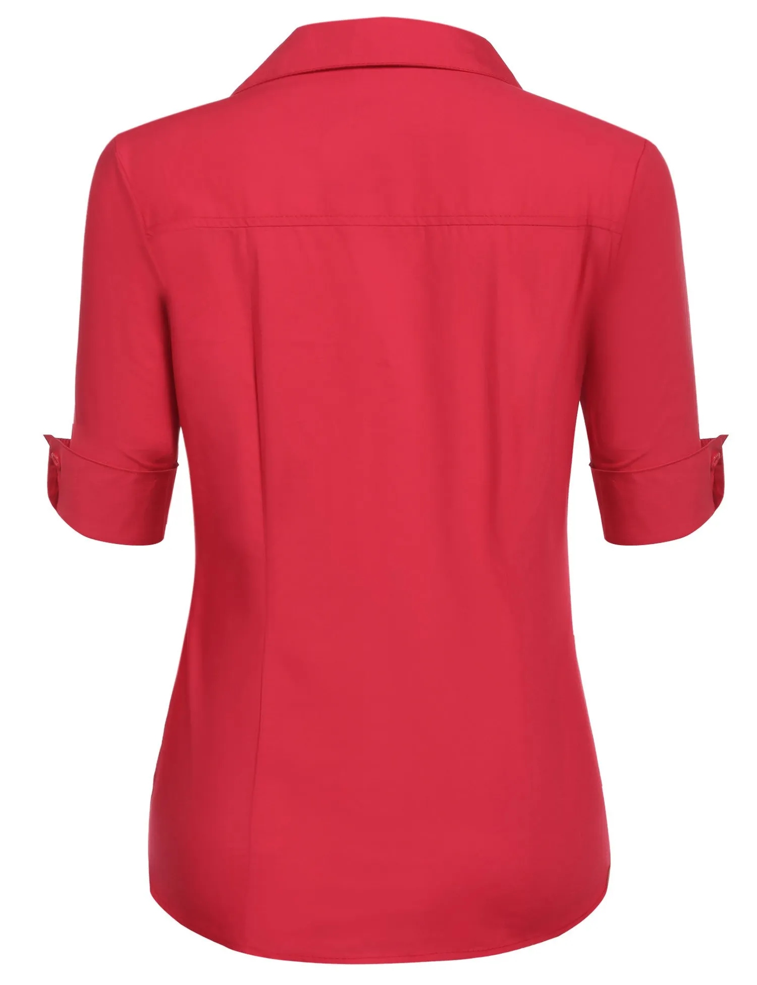 Hotouch Camicetta da Donna in Cotone, Maniche a 3/4, Scollo a V, Slim Fit, Rosso, XL - immagine 4
