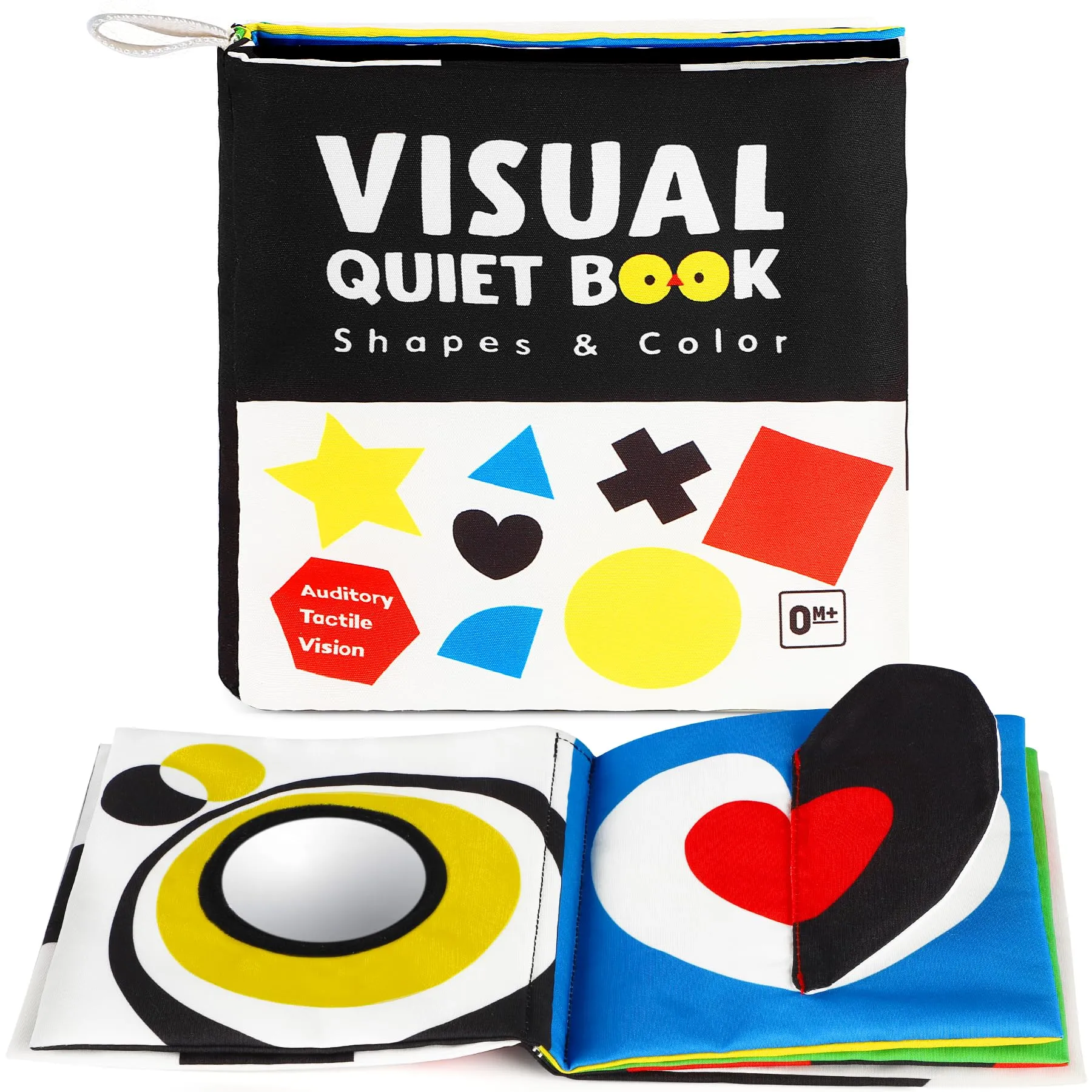 URMYWO Libro di Stoffa per Neonato, Libro di Attività Sensoriale in Bianco e Nero per Bambini 0-12 Mesi, Giocattolo Educativo Interattivo per Passeggino e Tummy Time - immagine 1