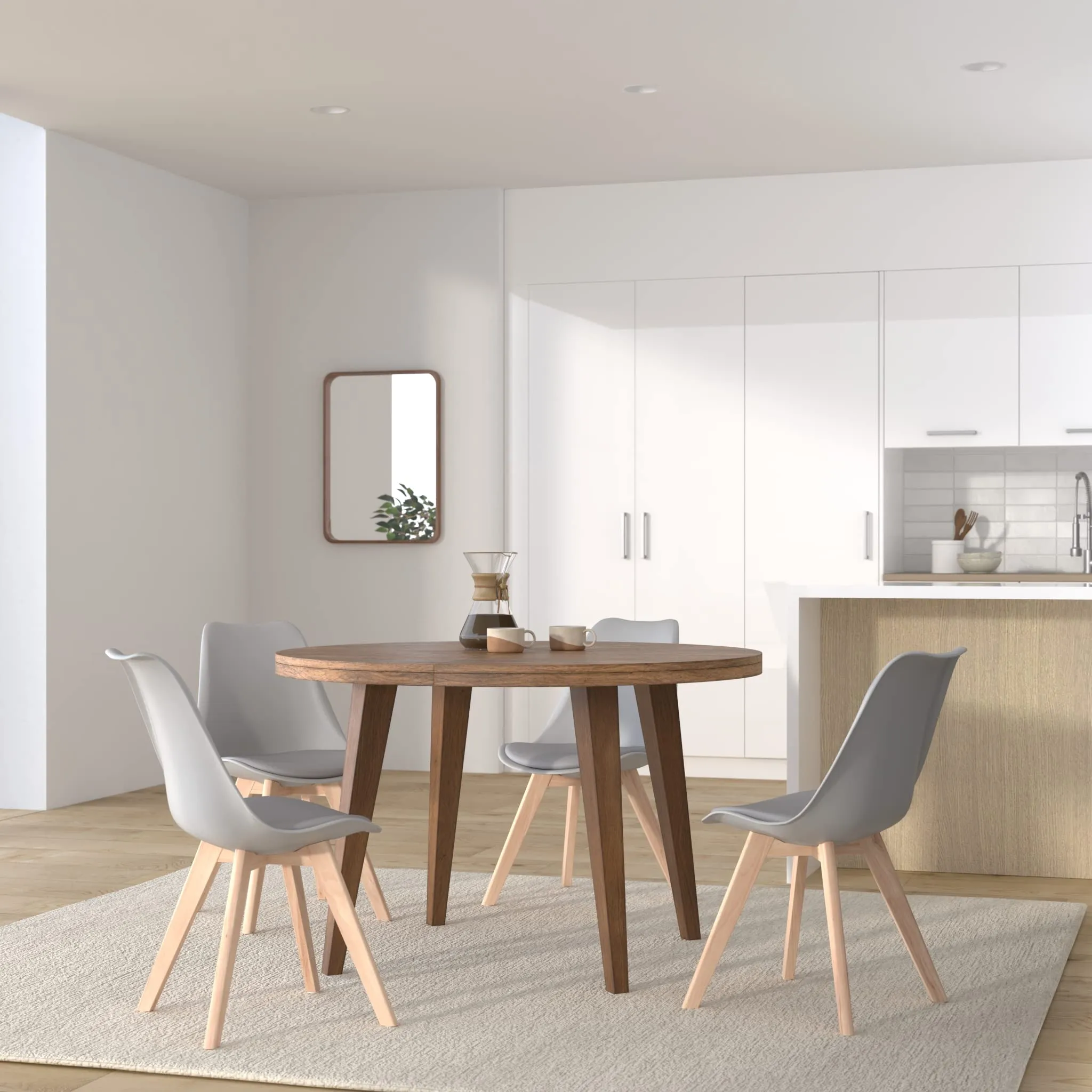 EGGREE Set di 4 sedie da pranzo stile rétro in legno di faggio e similpelle, grigio - immagine 2