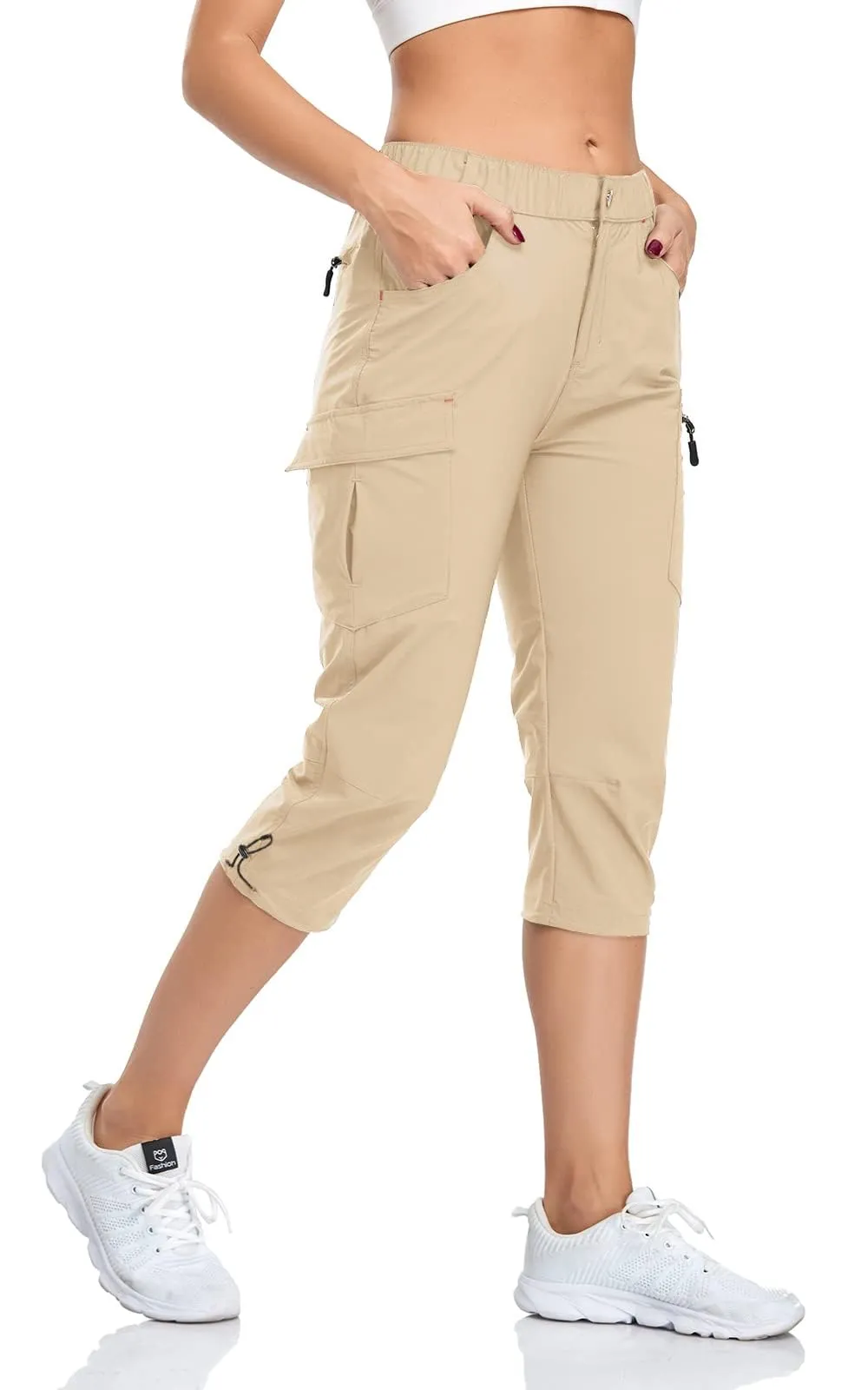 GymBrave Pantaloni Trekking Donna Cargo Capri 3/4 Estivi, Kaki Chiaro, XXL - immagine 1