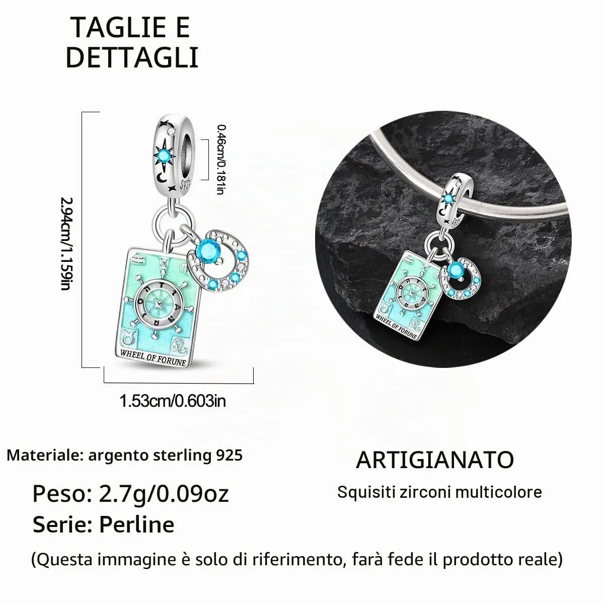 TINSLO Bead Charm in Argento Sterling 925 con Cubic Zirconia per Braccialetti e Collane Europee - immagine 5