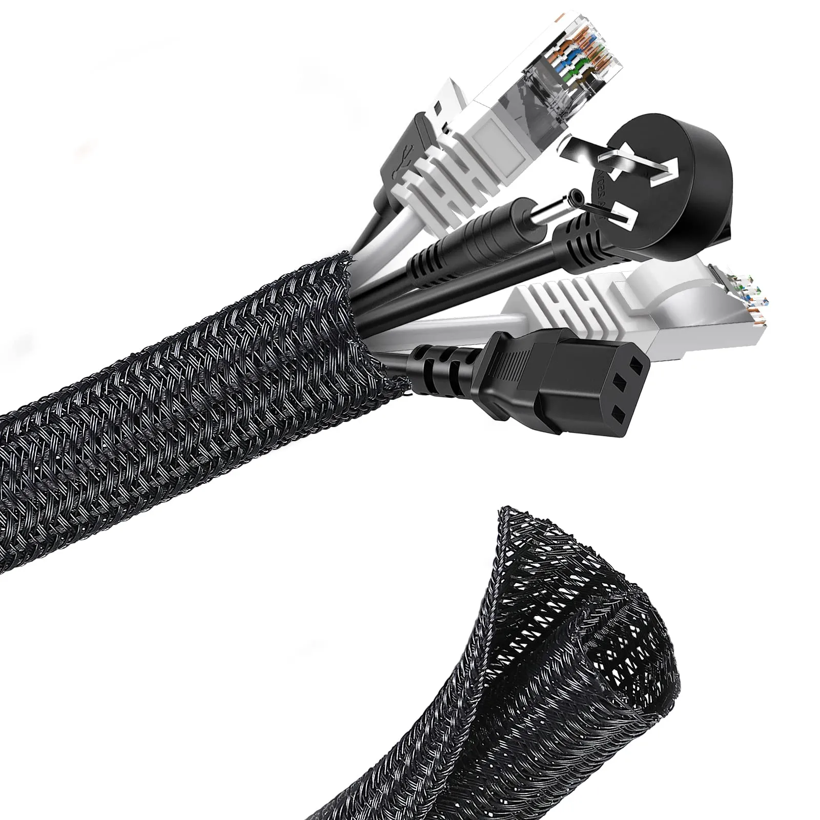 Romon Guaina Cavi Intrecciata Self-closing, 13-20mm x 3m, Nero - immagine 1