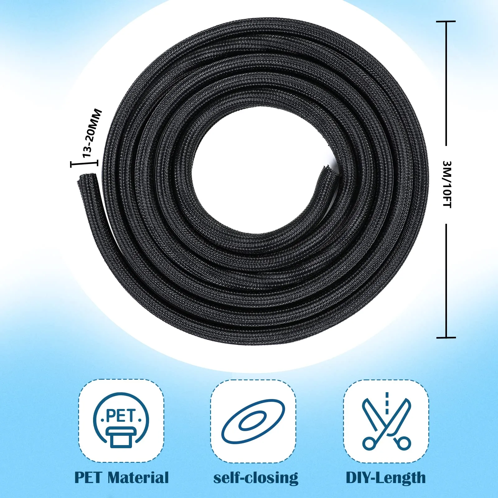 Romon Guaina Cavi Intrecciata Self-closing, 13-20mm x 3m, Nero - immagine 2