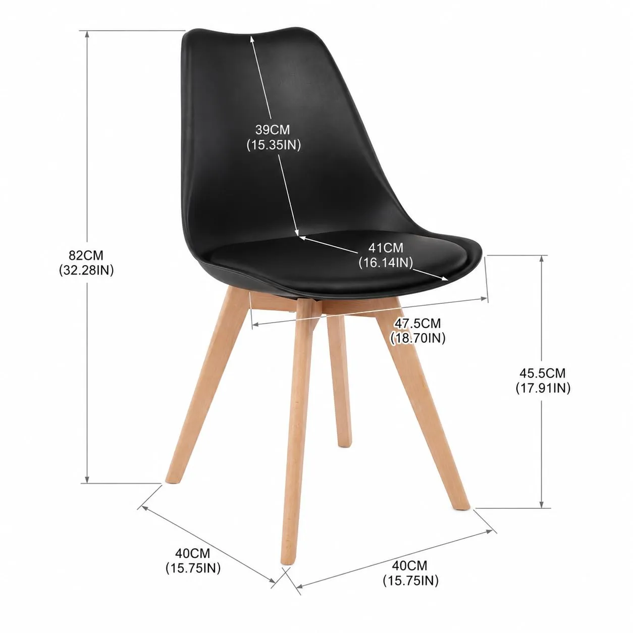 EGGREE Set di 4 Sedie da Pranzo Stile Rétro, Gambe in Legno Massello di Faggio, Imbottitura Nero - immagine 3