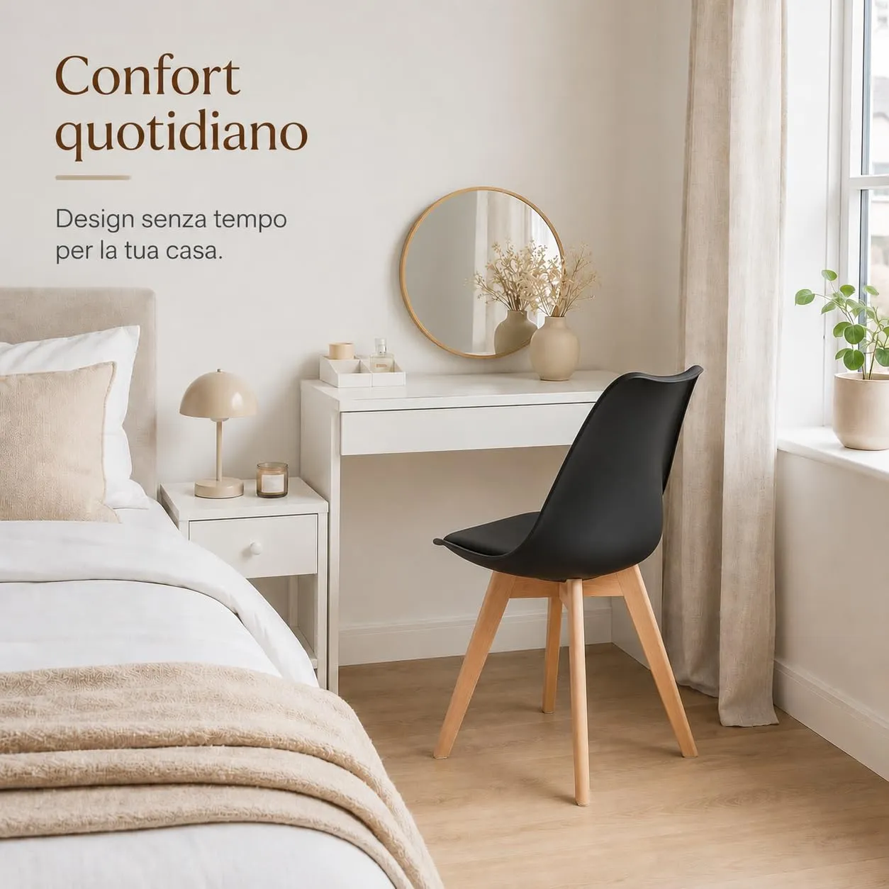 EGGREE Set di 2 Sedie da Pranzo Stile Rétro in Legno di Faggio e Imbottitura, Nero - immagine 5