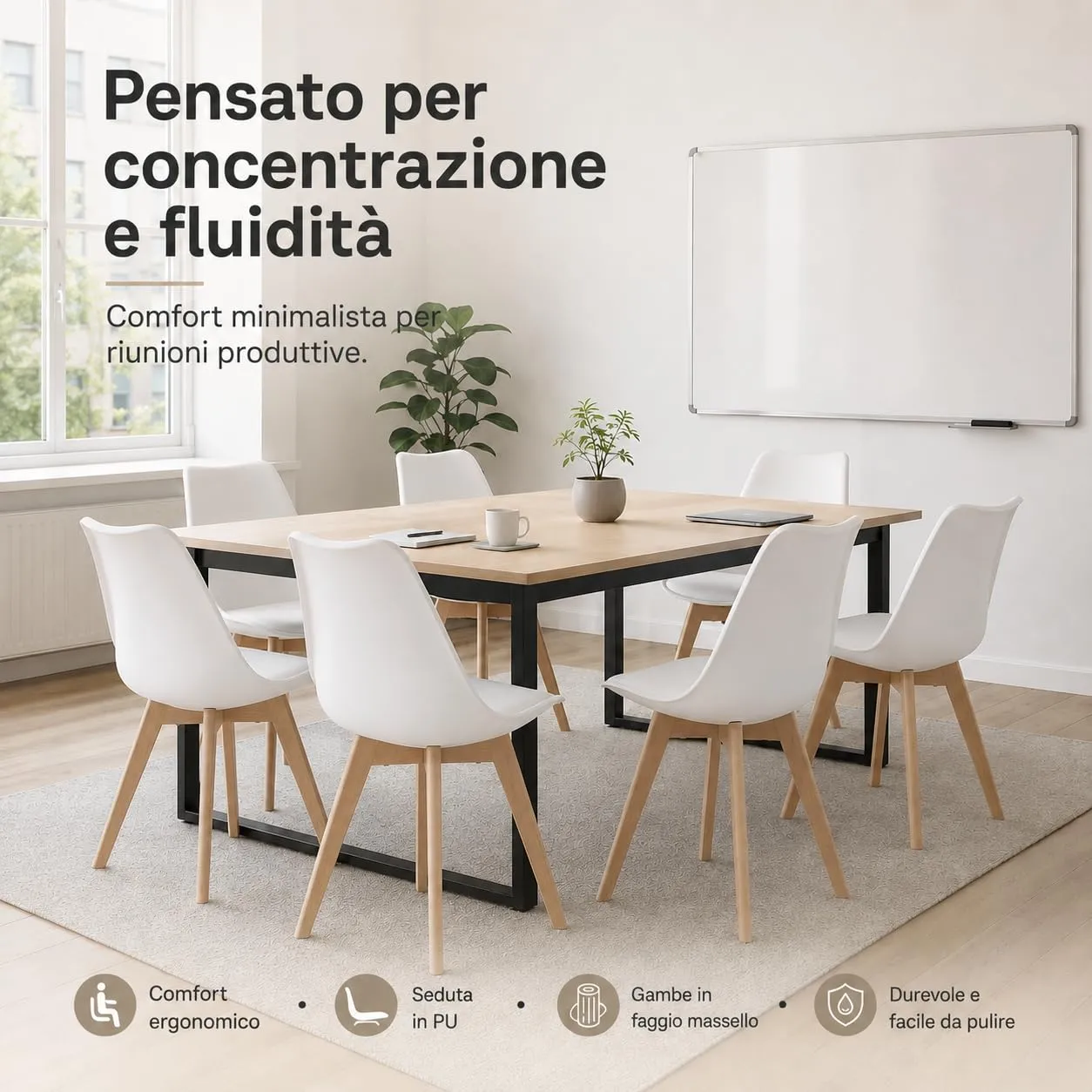 EGGREE Set di 2 Sedie da Pranzo e Ufficio in Legno di Faggio Bianco - immagine 4