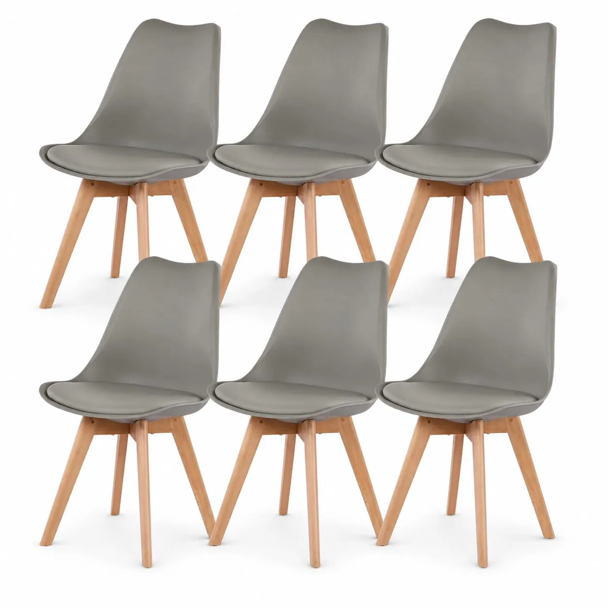 EGGREE Set di 6 sedie da pranzo stile rétro in legno di faggio e imbottitura, grigio - immagine 1