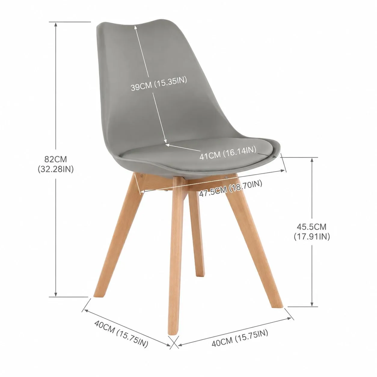 EGGREE Set di 6 sedie da pranzo stile rétro in legno di faggio e imbottitura, grigio - immagine 2