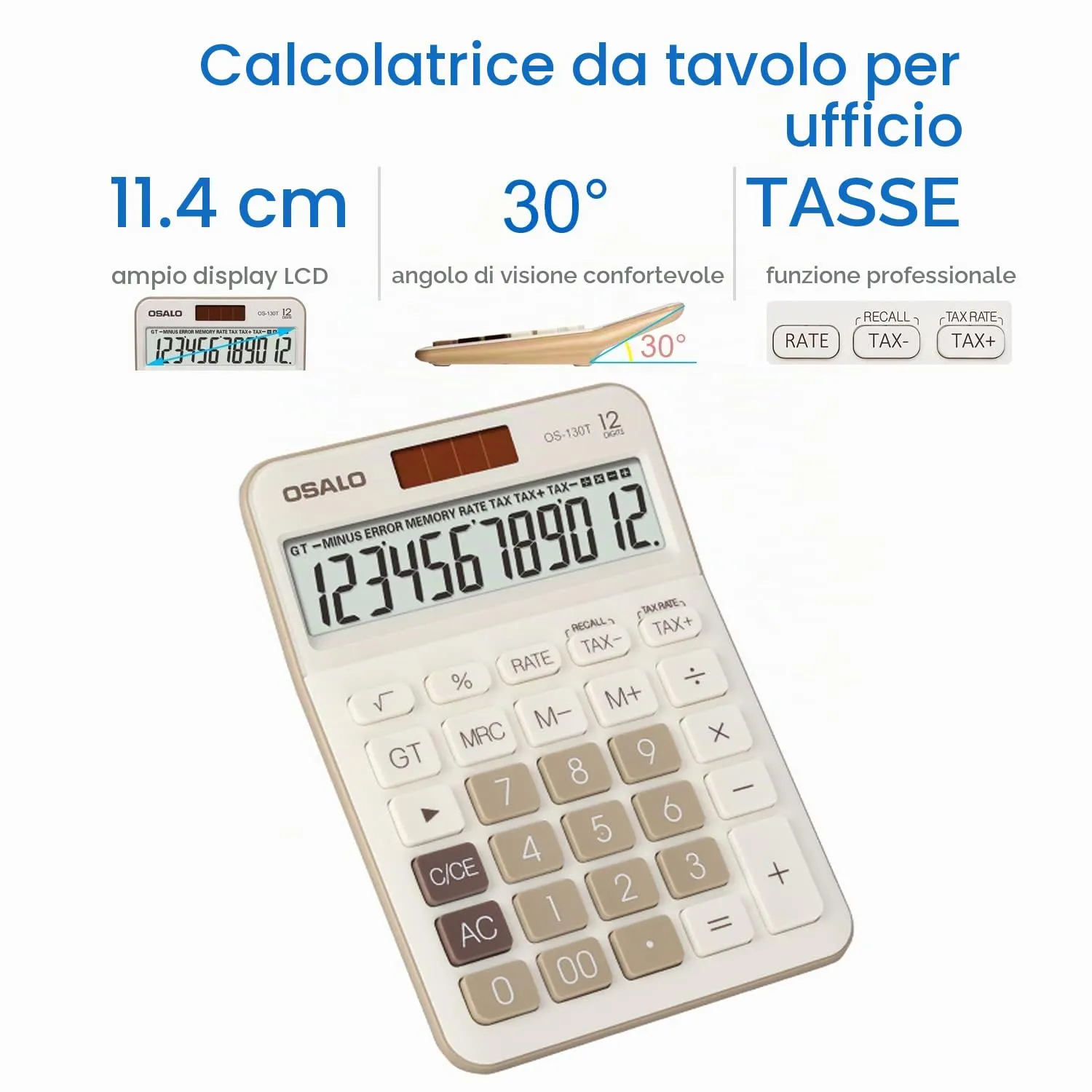 OSALO Calcolatrice Tascabile 12 Cifre LCD (OS-130T) - immagine 4