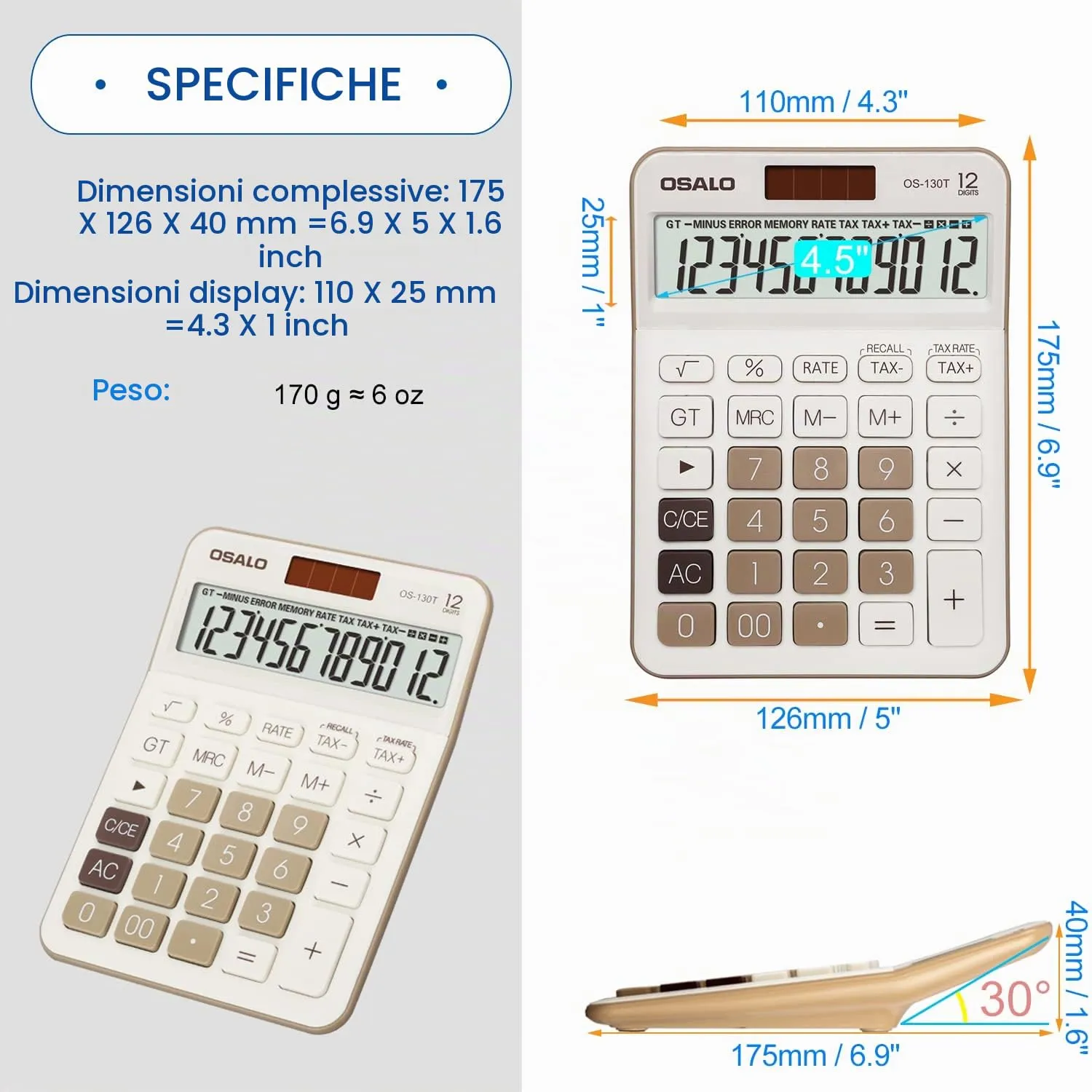 OSALO Calcolatrice Tascabile 12 Cifre LCD (OS-130T) - immagine 5