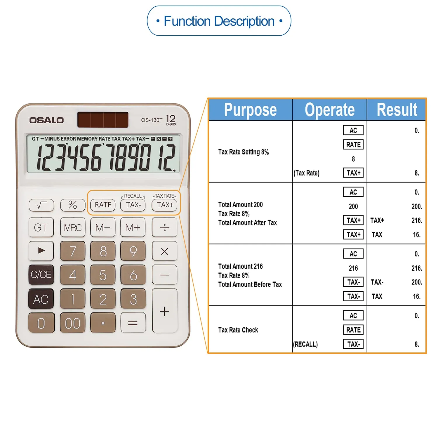 OSALO Calcolatrice Tascabile 12 Cifre LCD (OS-130T) - immagine 8