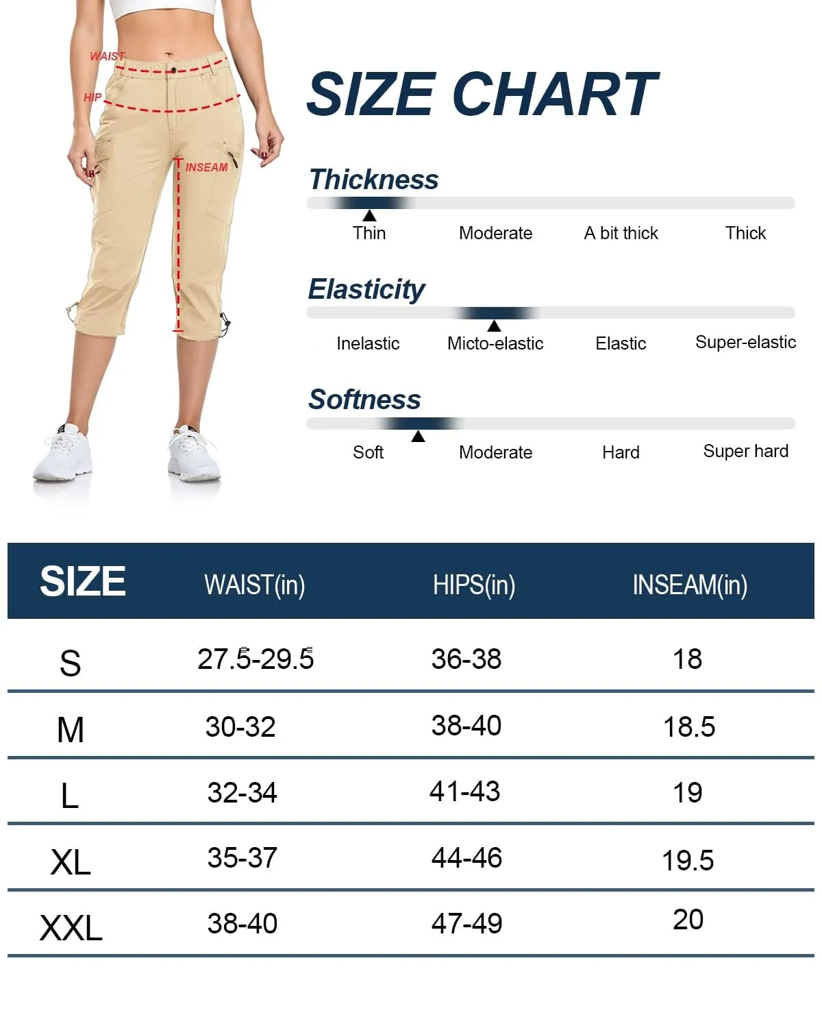 GymBrave Pantaloni Trekking Donna Cargo Capri 3/4 Estivi Leggeri Kaki Chiaro M - immagine 6