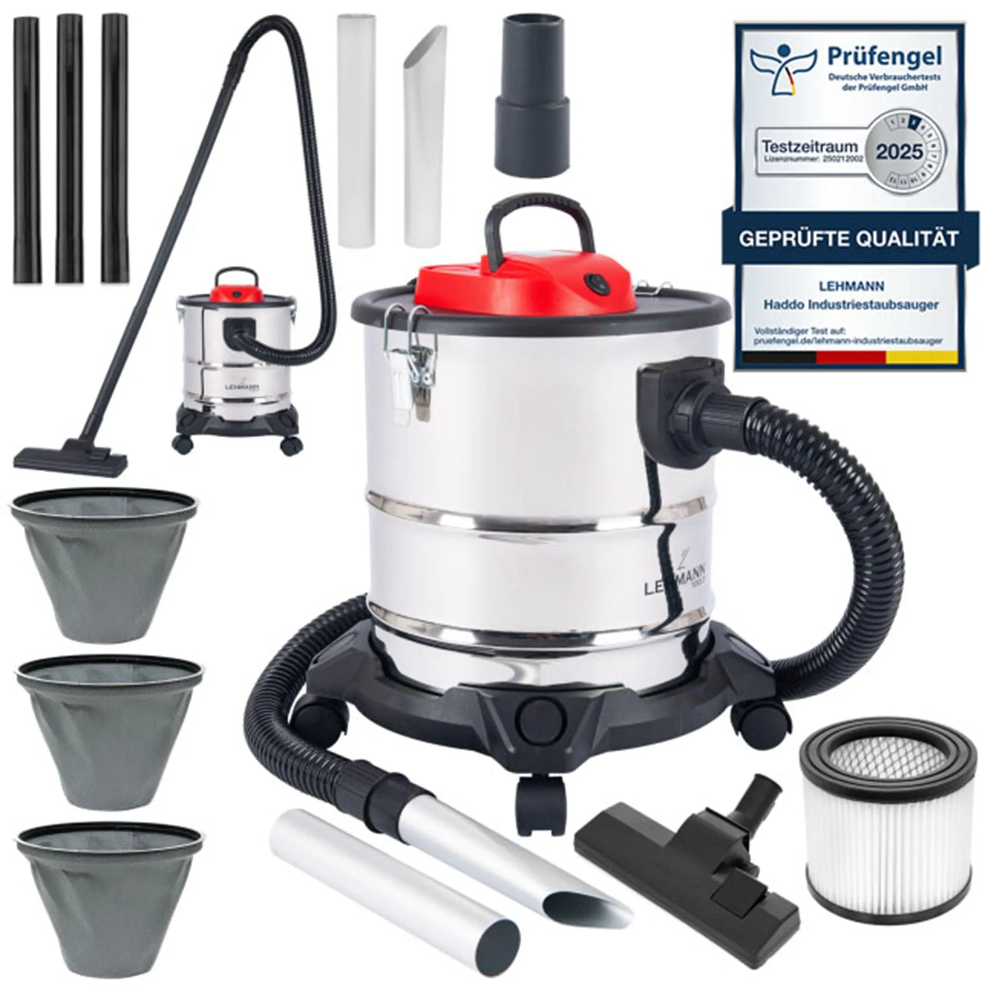 LEHMANN Haddo Aspirapolvere Industriale 2000W Aspiracenere Secco Umido 20 L con Funzione Soffiante, Argento - immagine 1