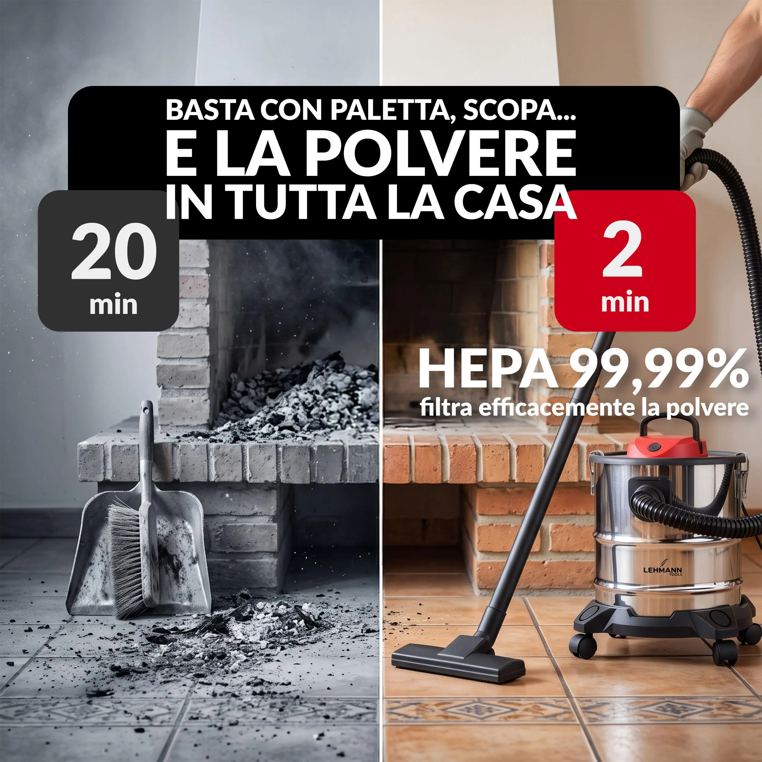LEHMANN Haddo Aspirapolvere Industriale 2000W Aspiracenere Secco Umido 20 L con Funzione Soffiante, Argento - immagine 6