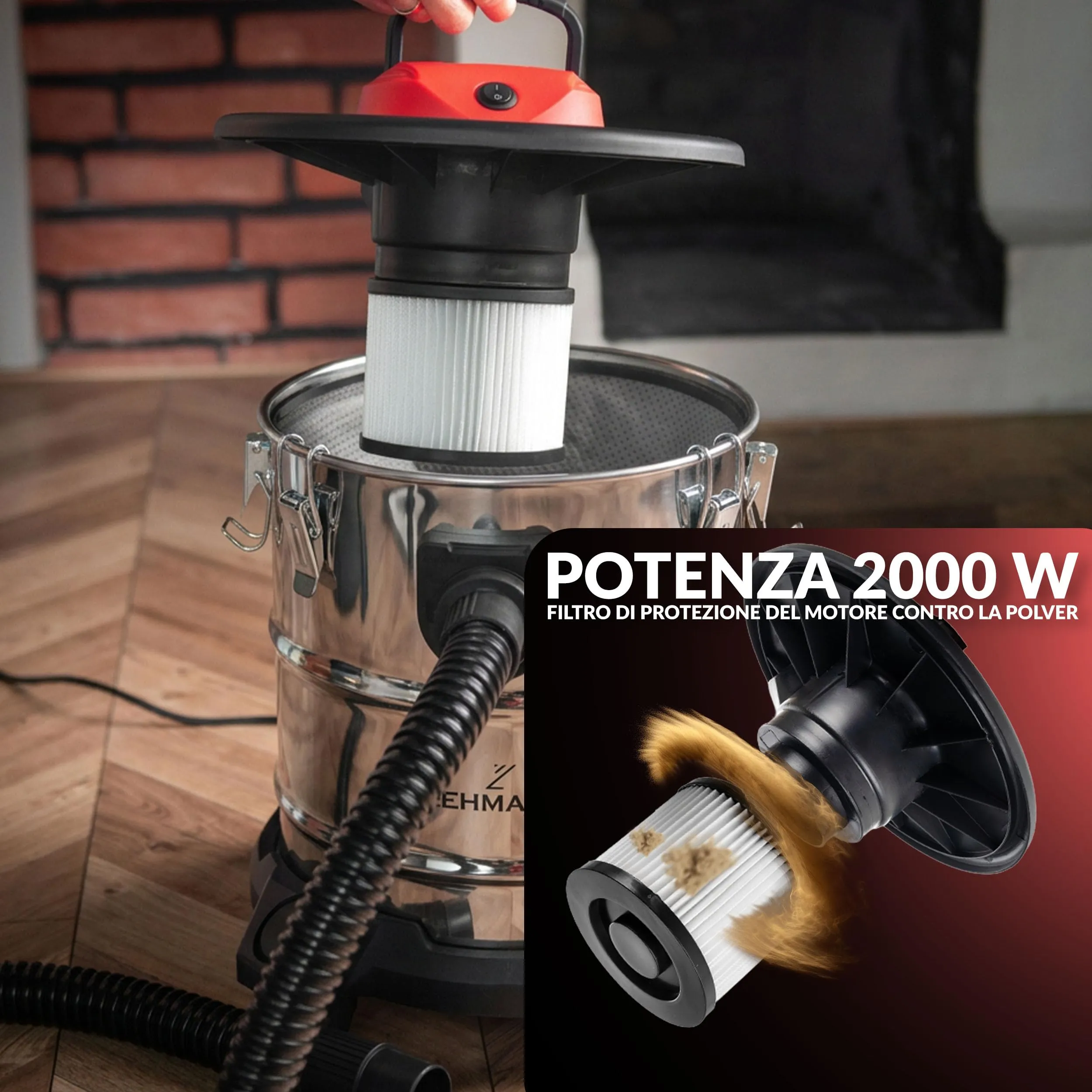 LEHMANN Haddo Aspirapolvere Industriale 2000W Aspiracenere Secco Umido 20 L con Funzione Soffiante, Argento - immagine 7