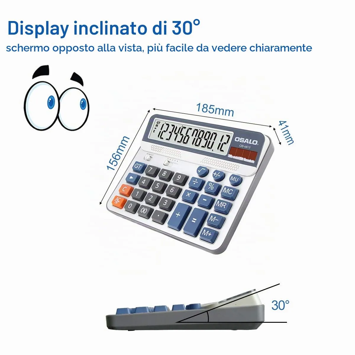 OSALO Calcolatrice da Tavolo 12 Cifre con Display LCD e Alimentazione Solare (OS-6815) - immagine 5