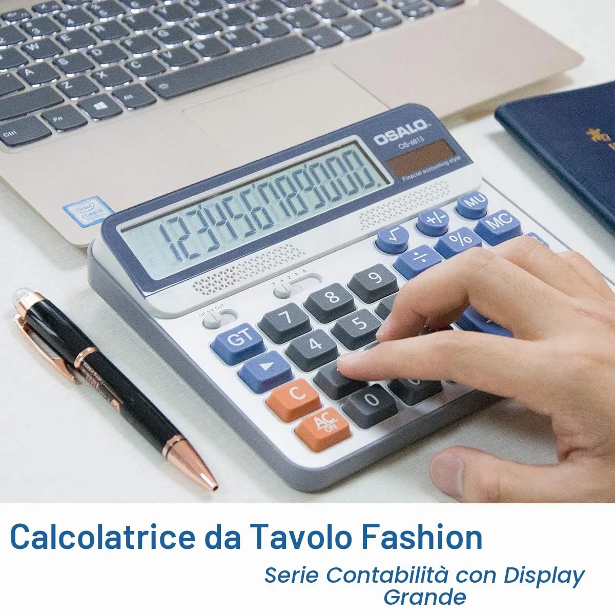 OSALO Calcolatrice da Tavolo 12 Cifre con Display LCD e Alimentazione Solare (OS-6815) - immagine 8