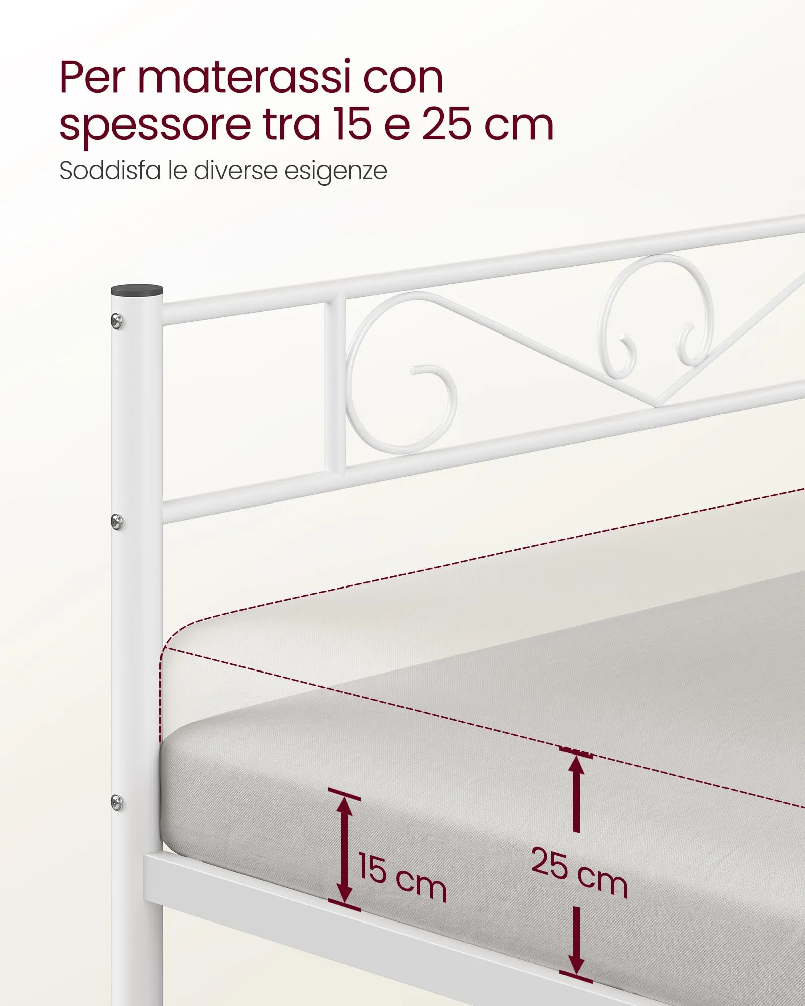 VASAGLE Struttura Letto Singolo in Metallo 90 x 190 cm, Bianco RMB061W01 - immagine 7