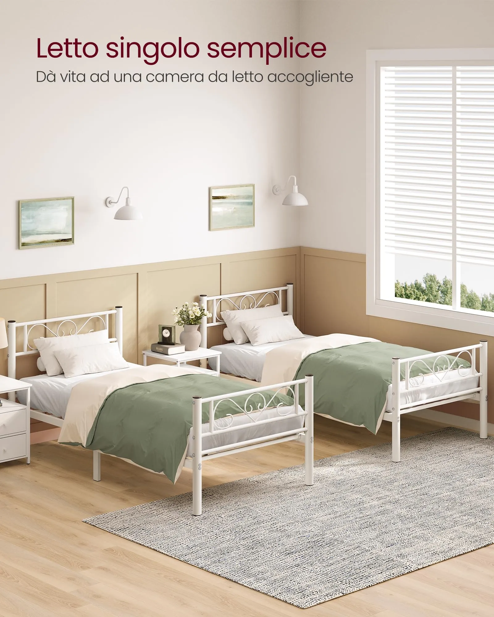 VASAGLE Struttura Letto Singolo in Metallo 90 x 190 cm, Bianco RMB061W01 - immagine 9