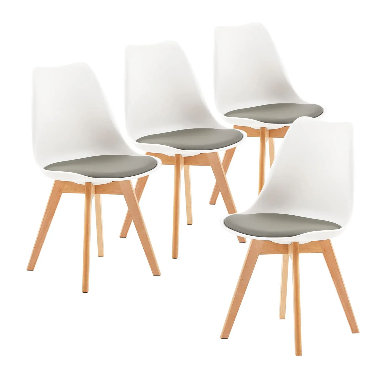 EGGREE Set di 4 Sedie da Pranzo in Pelle PU e Legno di Faggio, Bianco e Grigio - immagine 1