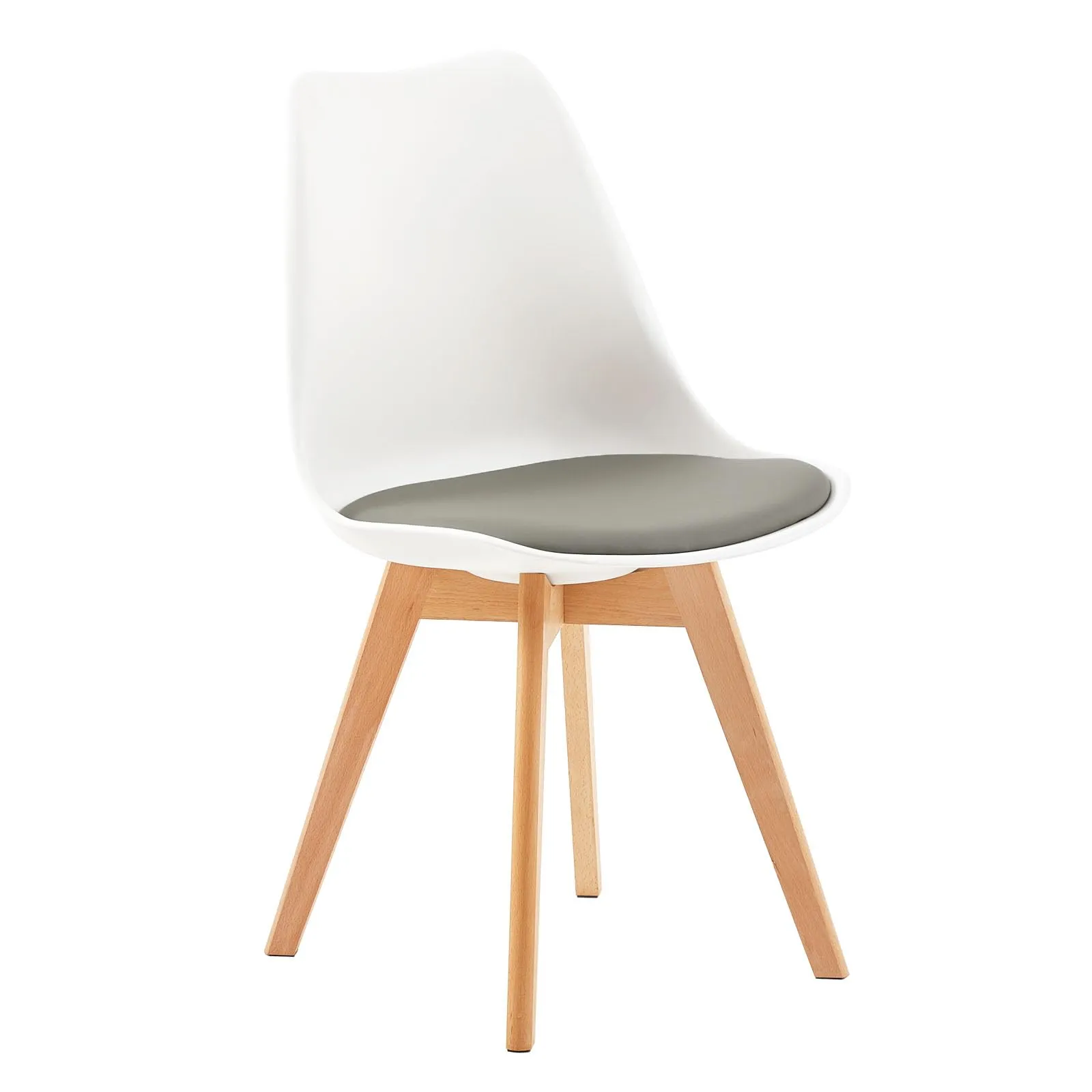 EGGREE Set di 4 Sedie da Pranzo in Pelle PU e Legno di Faggio, Bianco e Grigio - immagine 8