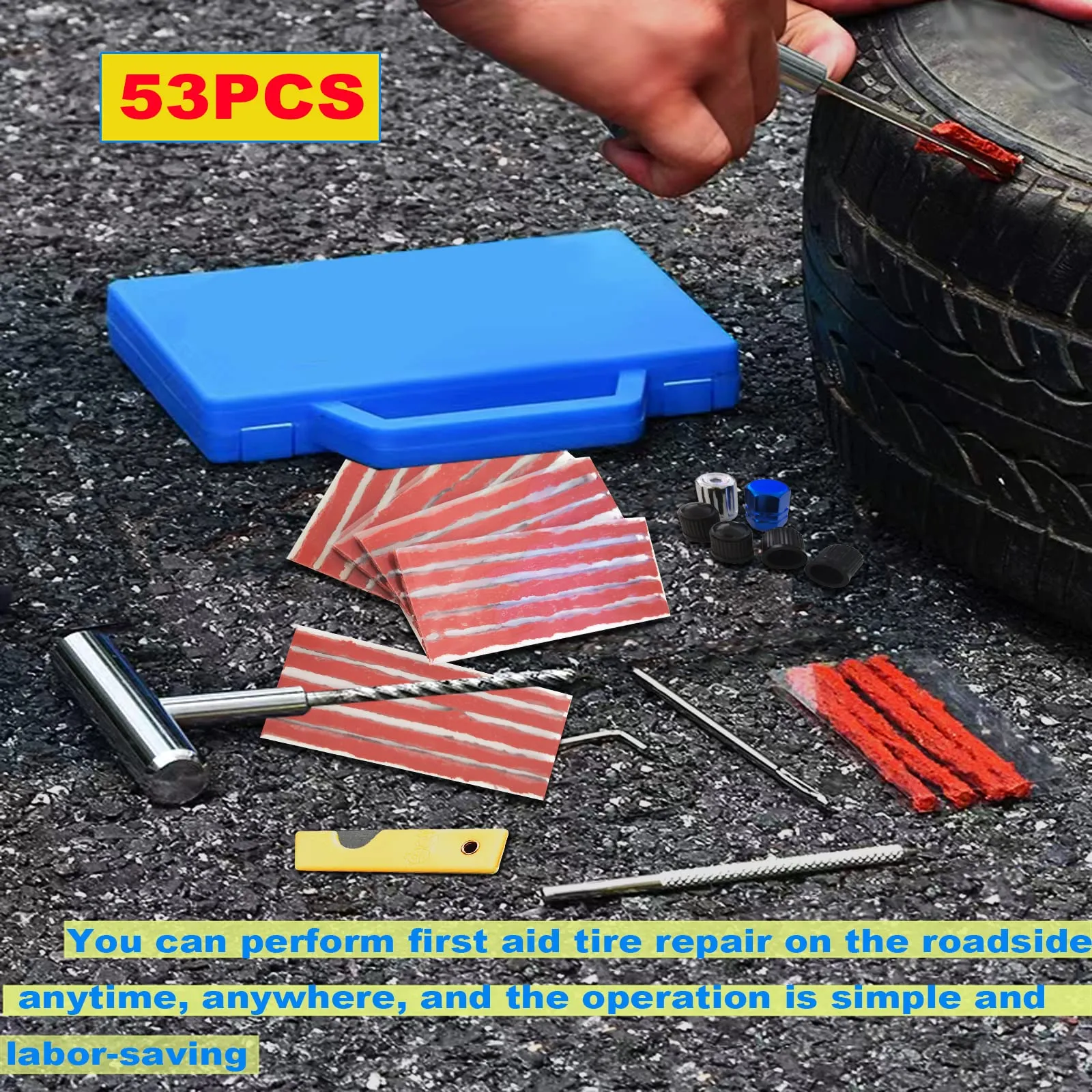 HYHJMISTY 53PZ Kit di riparazione pneumatici Heavy Duty per Auto, Fuoristrada, Moto e Veicoli Elettrici - immagine 7