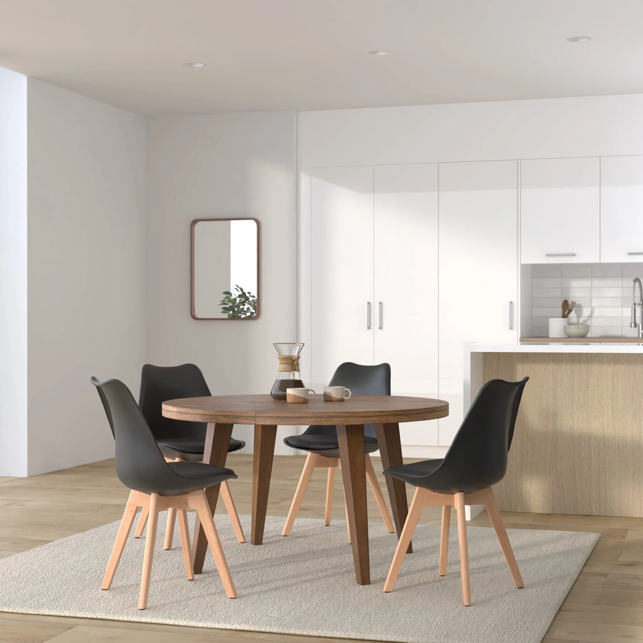 EGGREE Set di 8 sedie da pranzo stile scandinavo in pelle sintetica e legno di faggio, nero - immagine 2