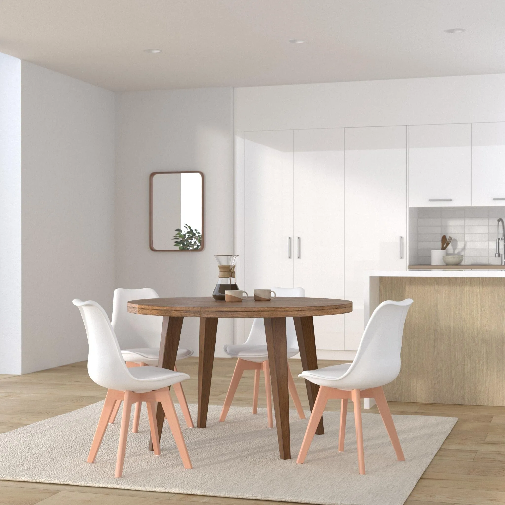 EGGREE Set di 8 sedie da pranzo stile scandinavo in pelle sintetica e legno di faggio, bianco - immagine 2