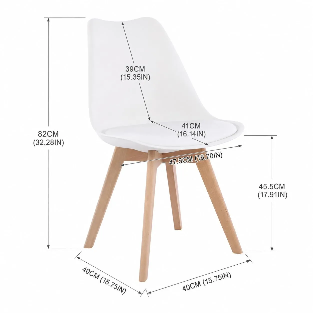 EGGREE Set di 8 sedie da pranzo stile scandinavo in pelle sintetica e legno di faggio, bianco - immagine 3
