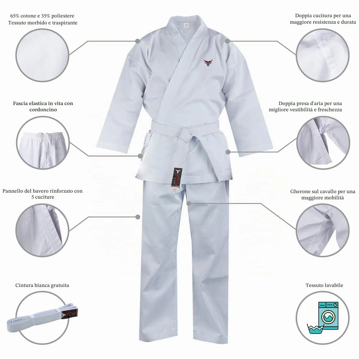 Mytra Fusion Karate Gi con Cintura per Adulto, 200g, Bianco, 7/200 - immagine 2