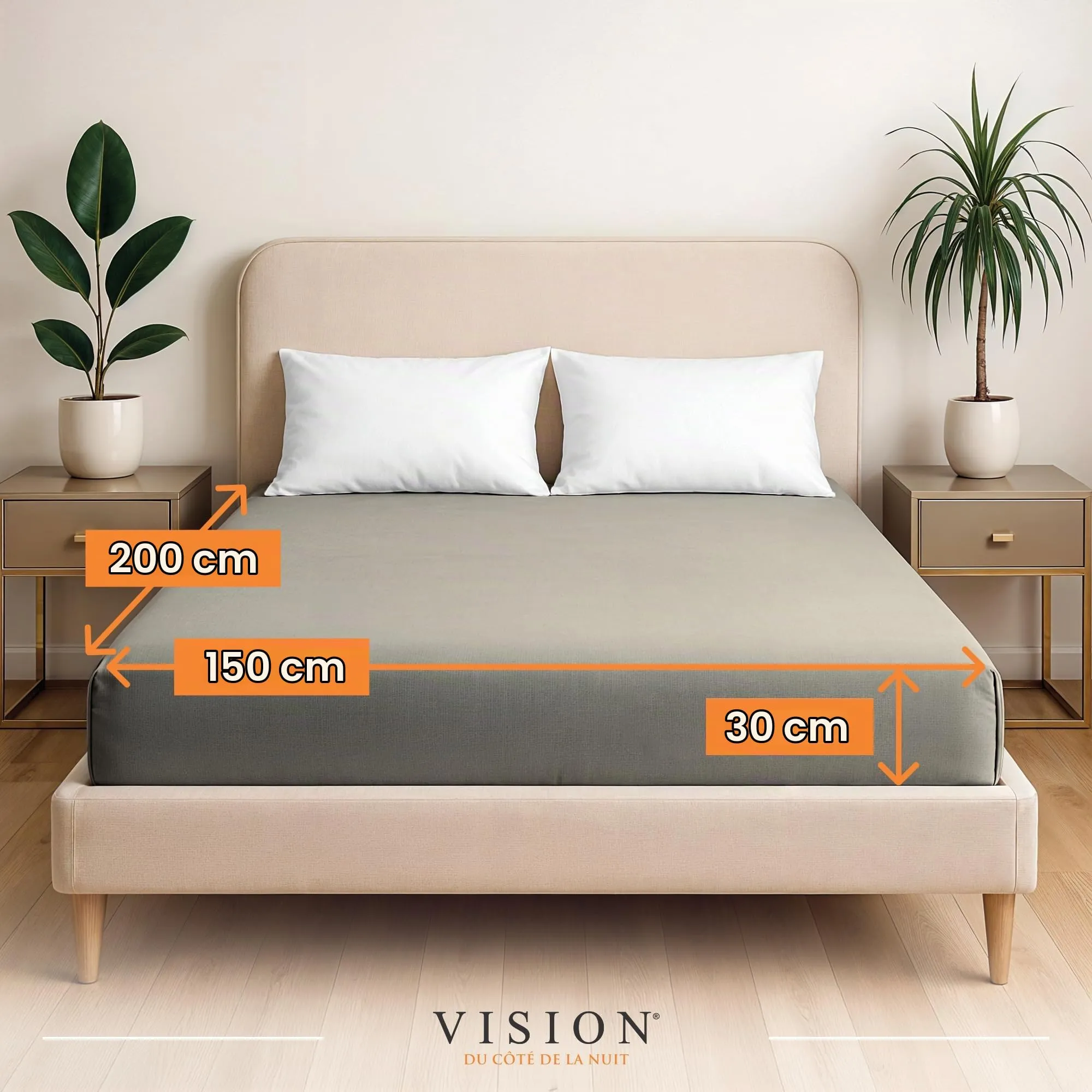 VISION Lenzuolo con angoli 100% cotone, 150 x 200 cm, Beige - immagine 2