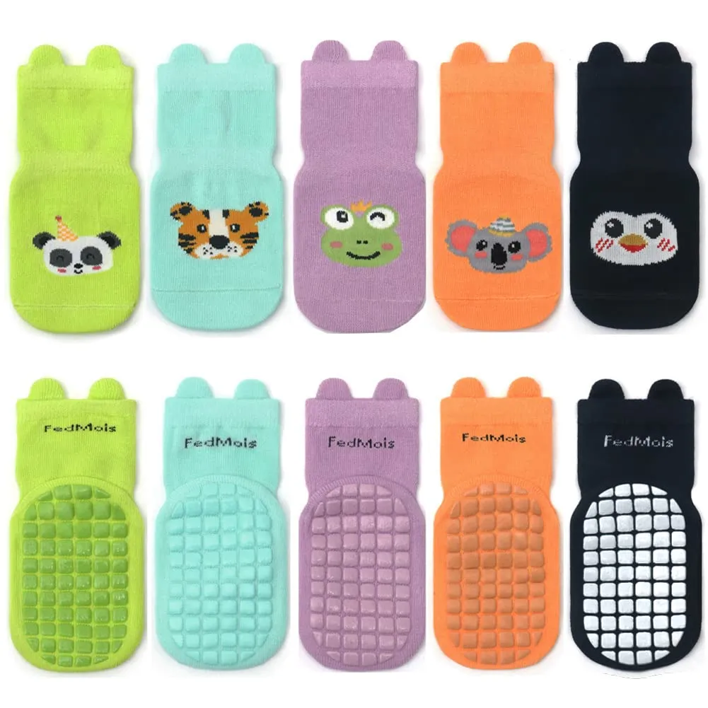 FedMois Calzini Antiscivolo in Cotone per Bambini, Motivi Animali Panda, 5 Paia, 1-3 Anni - immagine 1