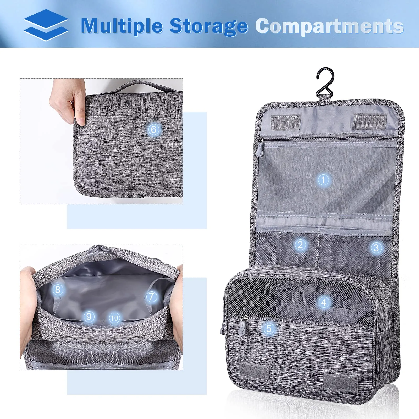 AiQInu Beauty Case da Viaggio, Borsa da Toilette Impermeabile con Gancio per Appendere - immagine 2