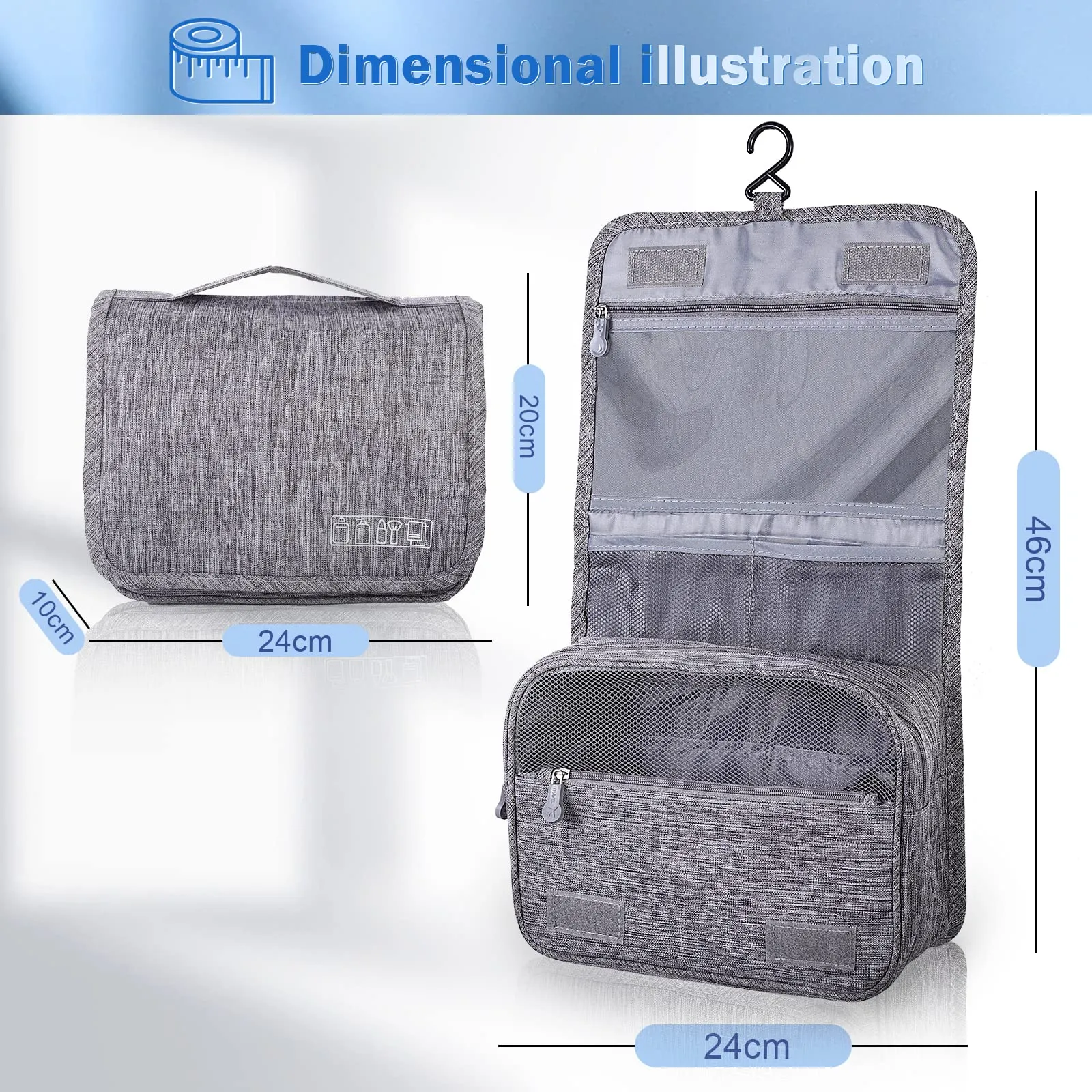 AiQInu Beauty Case da Viaggio, Borsa da Toilette Impermeabile con Gancio per Appendere - immagine 3