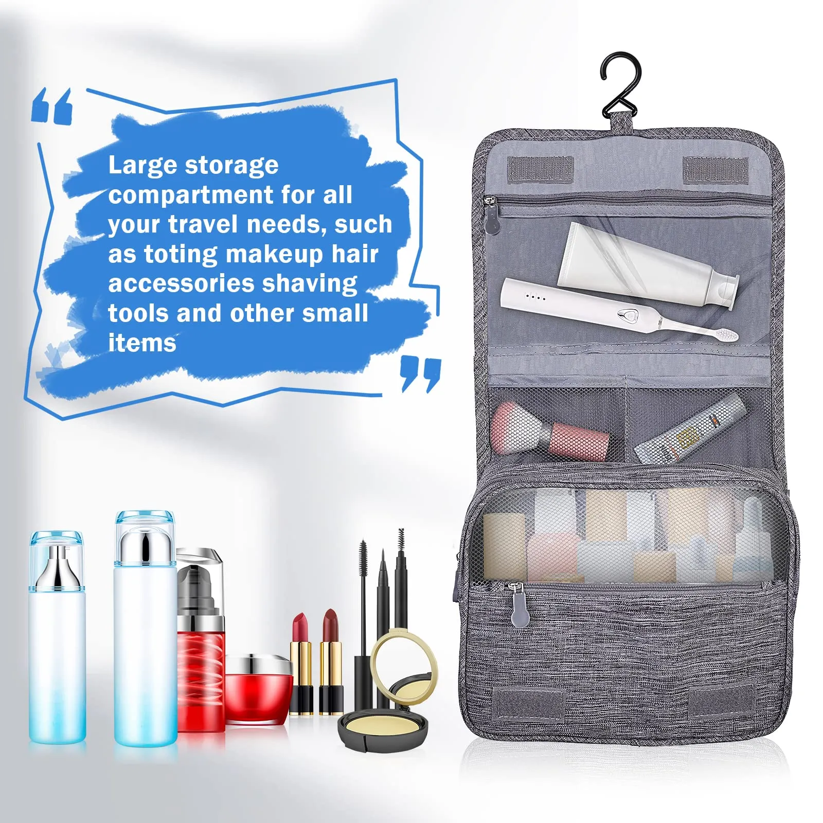 AiQInu Beauty Case da Viaggio, Borsa da Toilette Impermeabile con Gancio per Appendere - immagine 5
