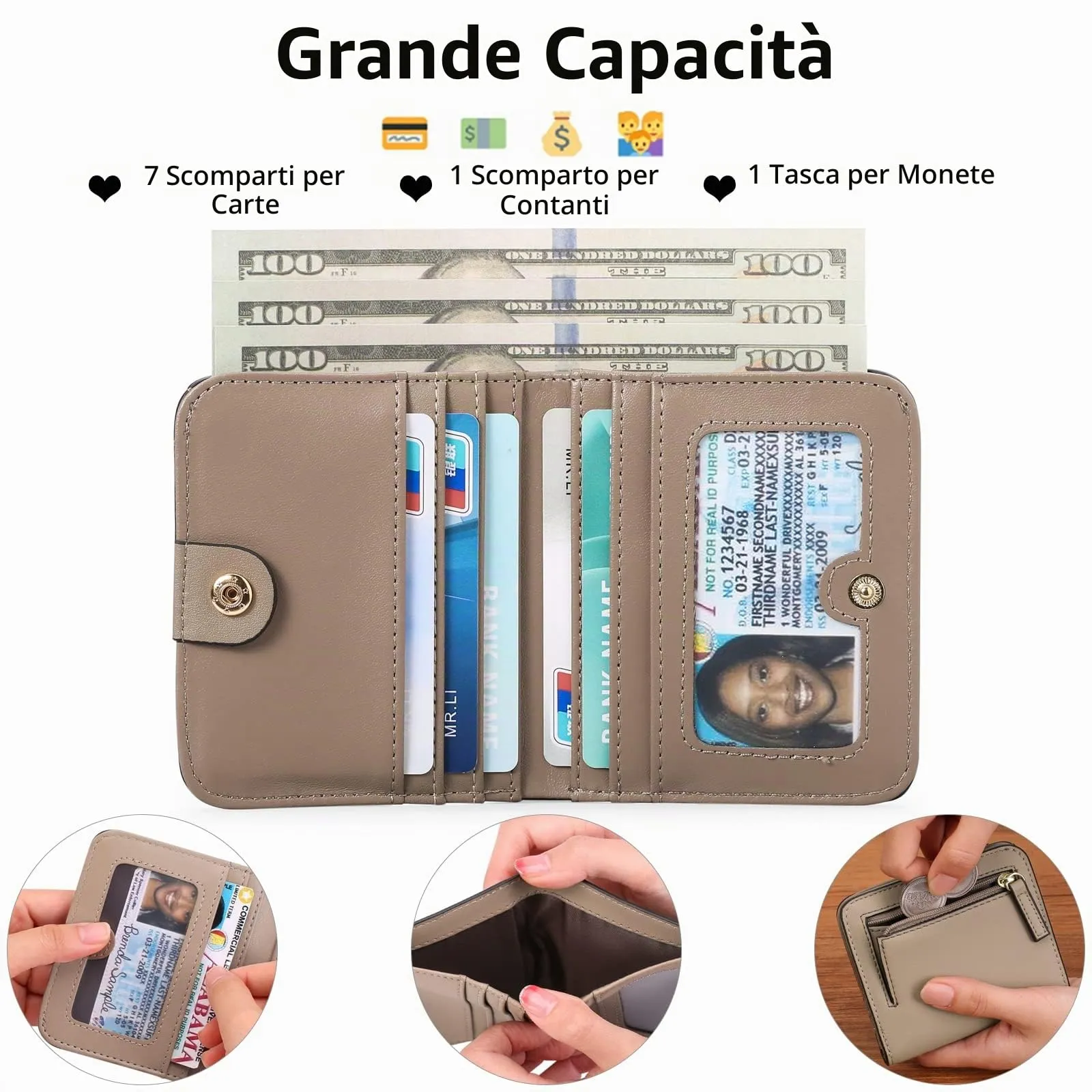 GAEKEAO Portafoglio da Donna in Pelle con Blocco RFID, 7 Scomparti per Carte, Finestra ID e Tasca con Cerniera - immagine 2