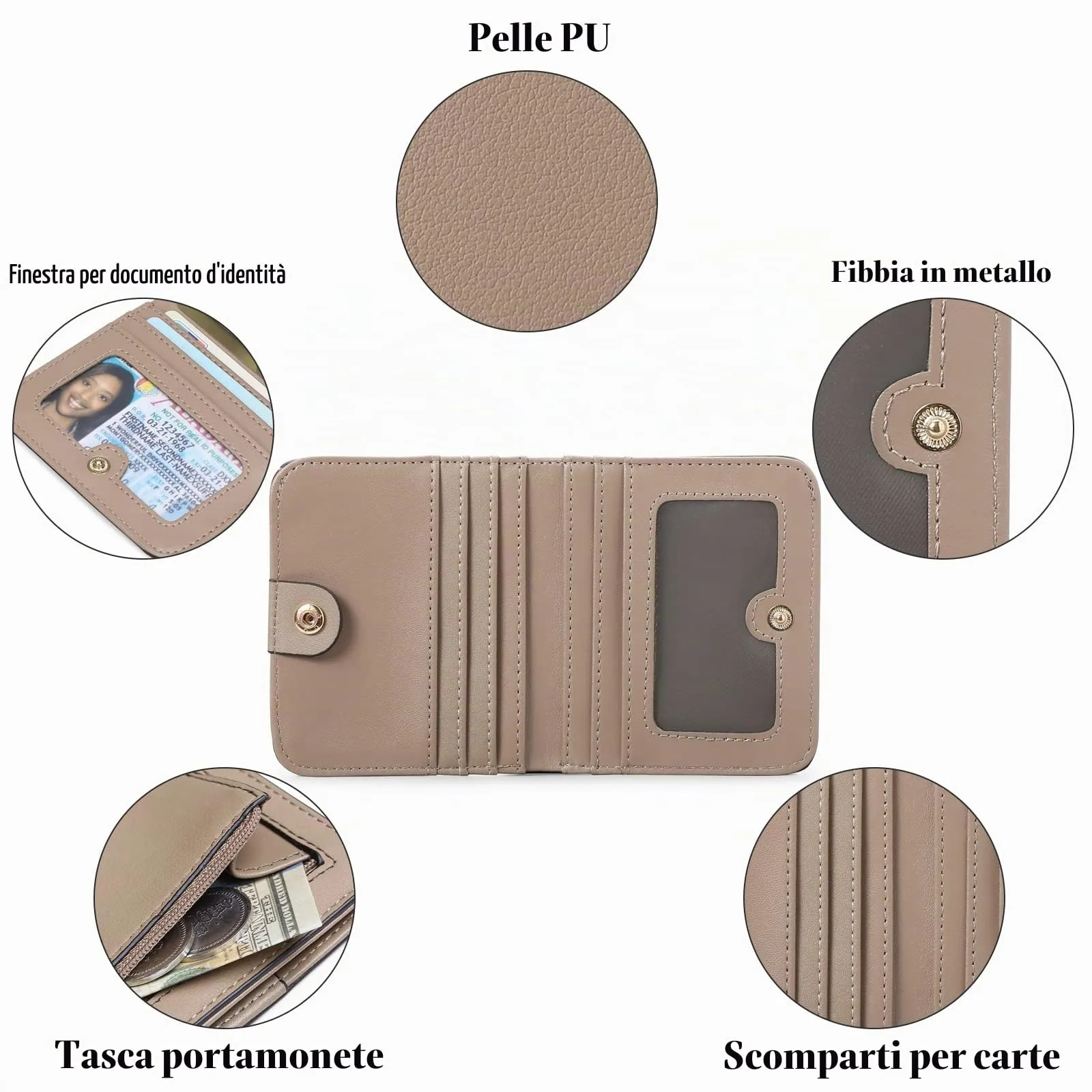 GAEKEAO Portafoglio da Donna in Pelle con Blocco RFID, 7 Scomparti per Carte, Finestra ID e Tasca con Cerniera - immagine 3